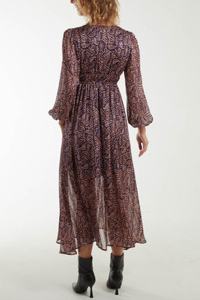 Paisley Print Shirred Waist Maxi Dress