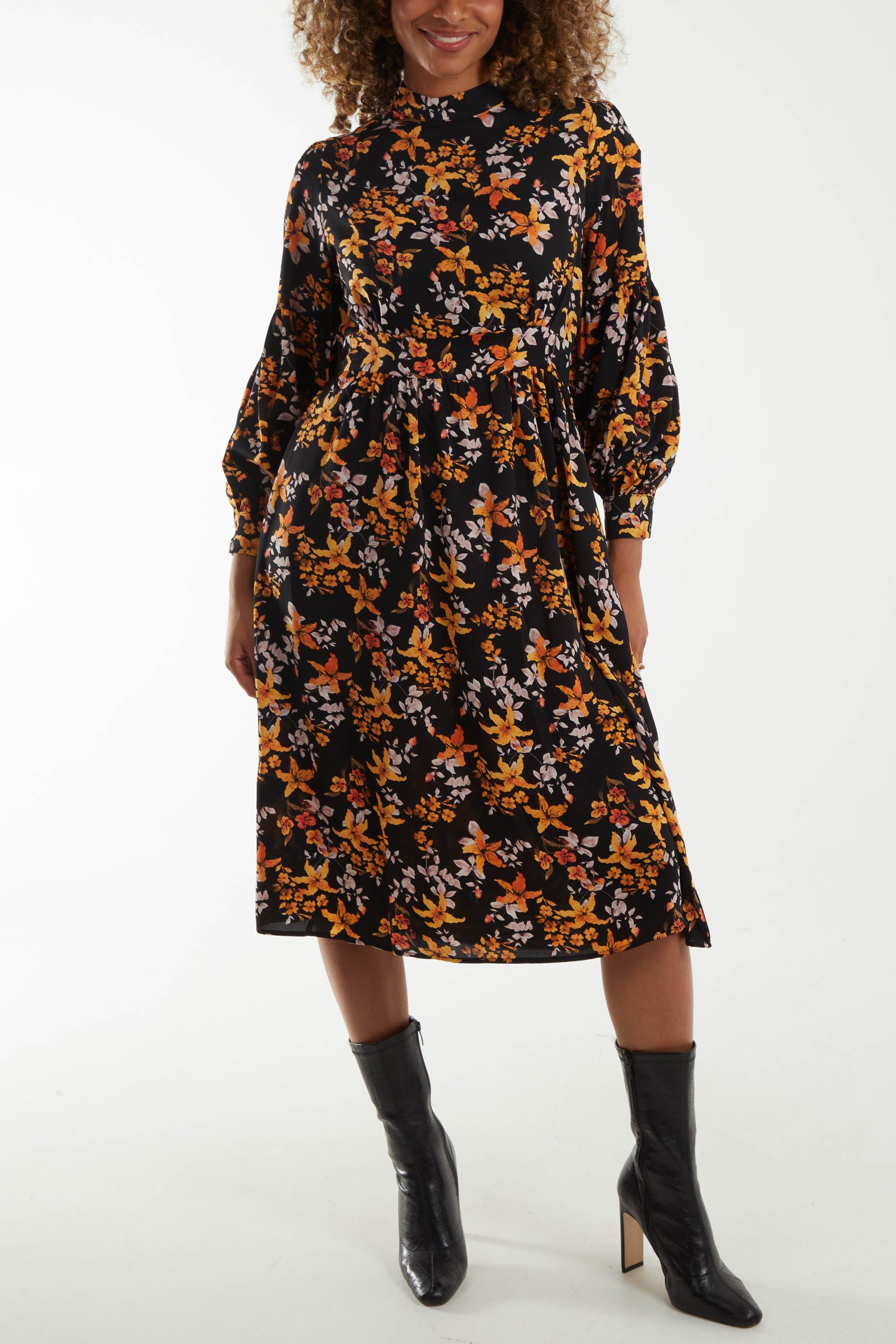 Floral high neck midi dress best sale