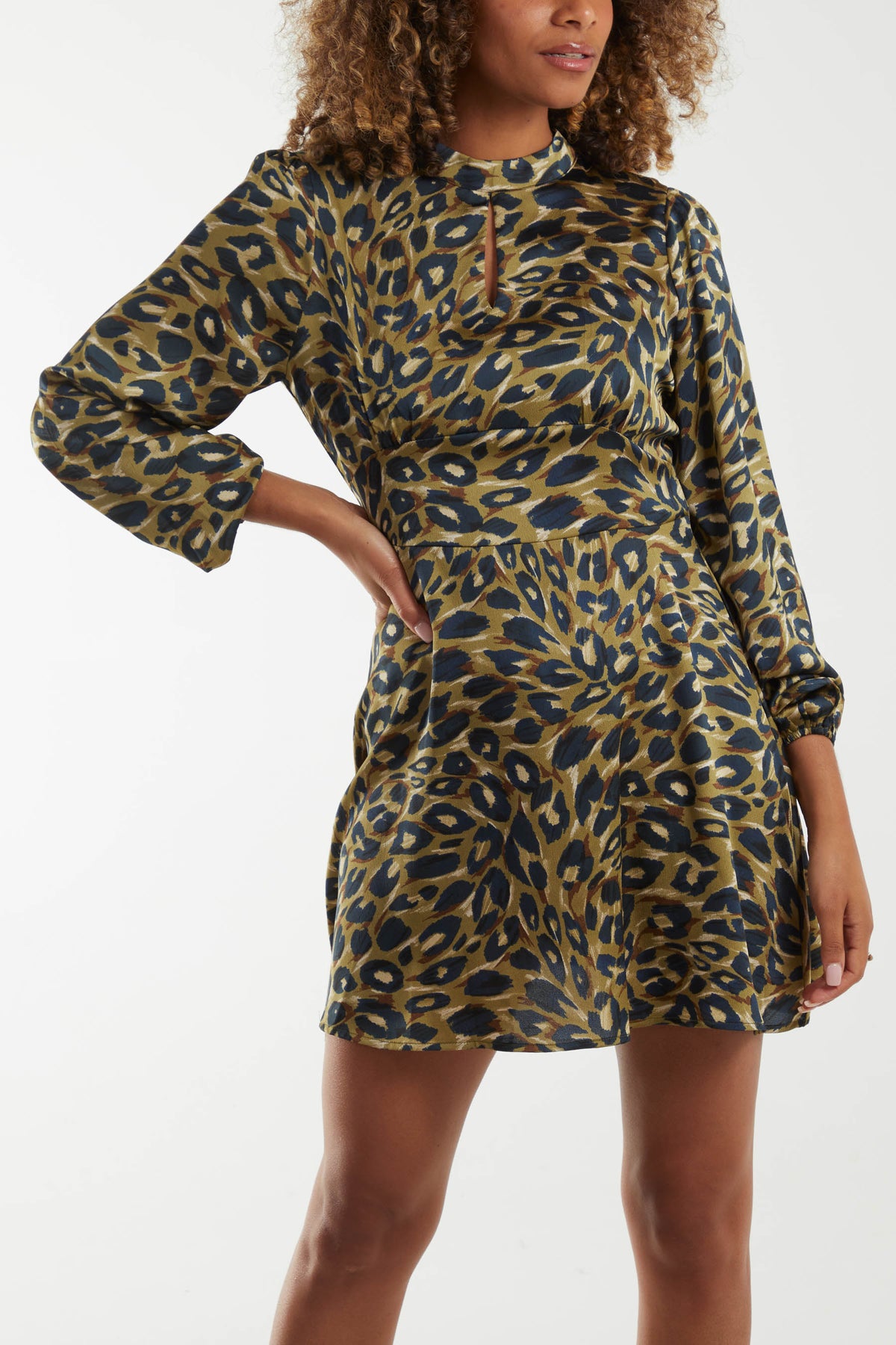 Animal High Neck Keyhole Mini Dress