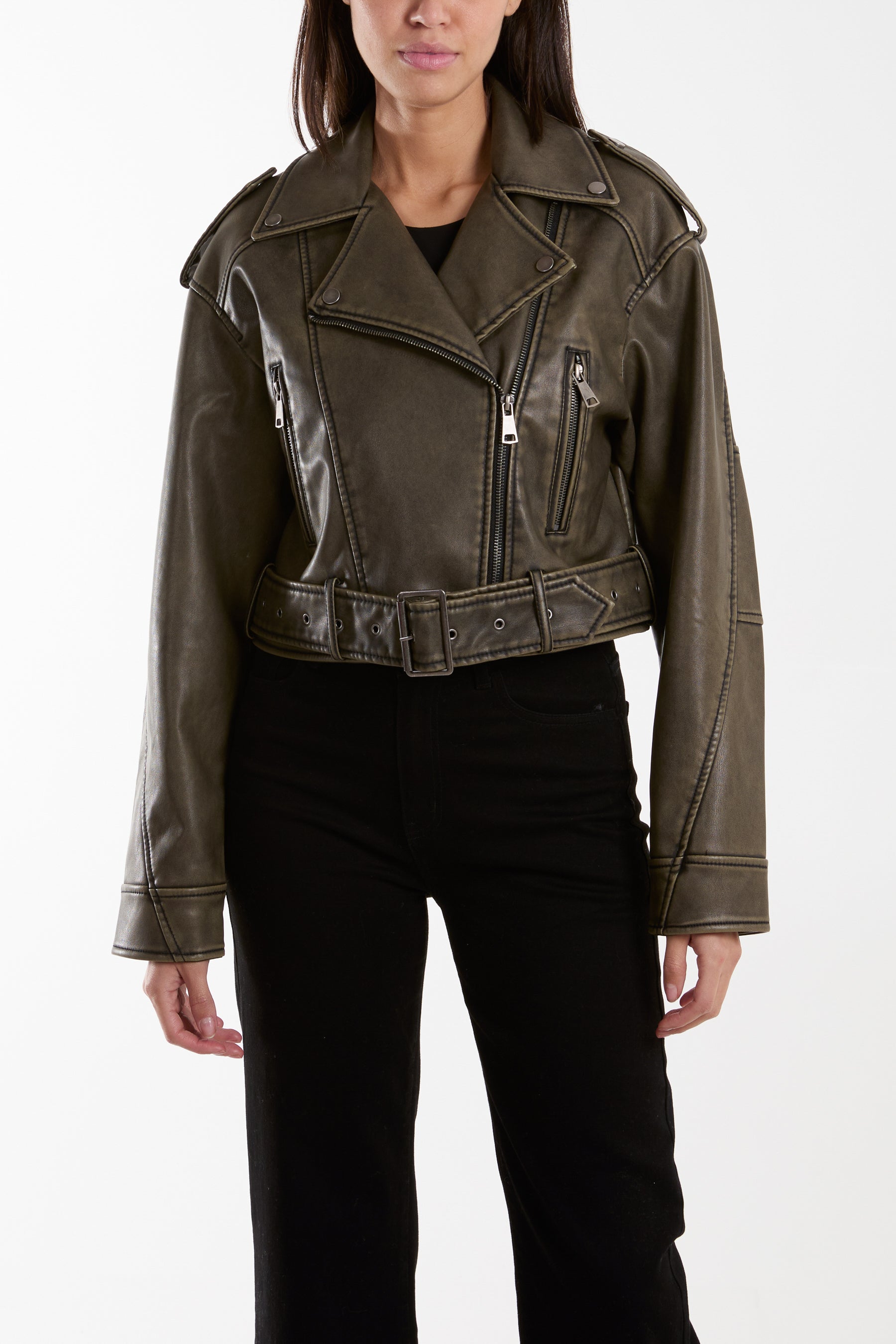 Pu cropped clearance jacket