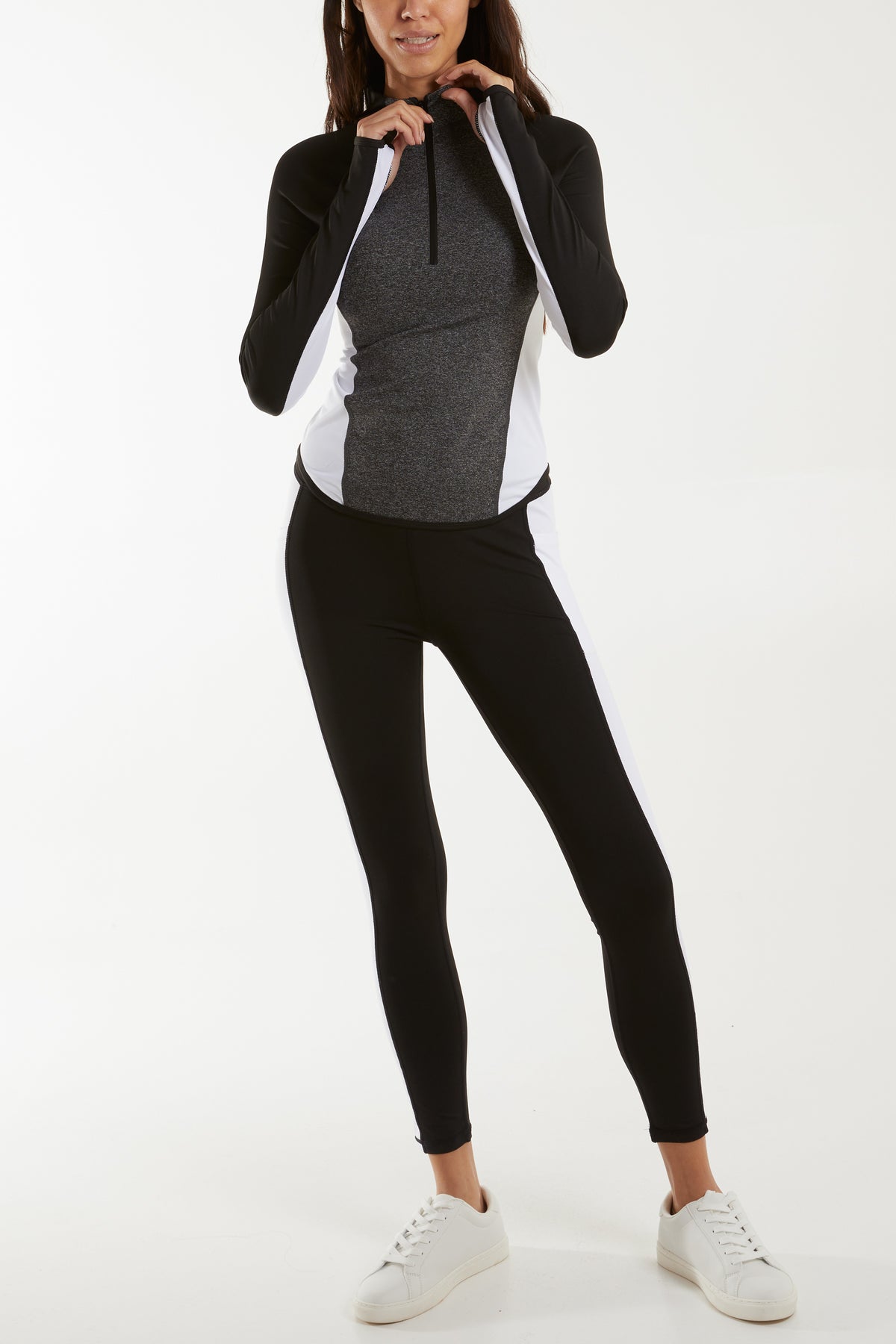 High Zip Neck Contrast Activewear Top