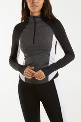 High Zip Neck Contrast Activewear Top