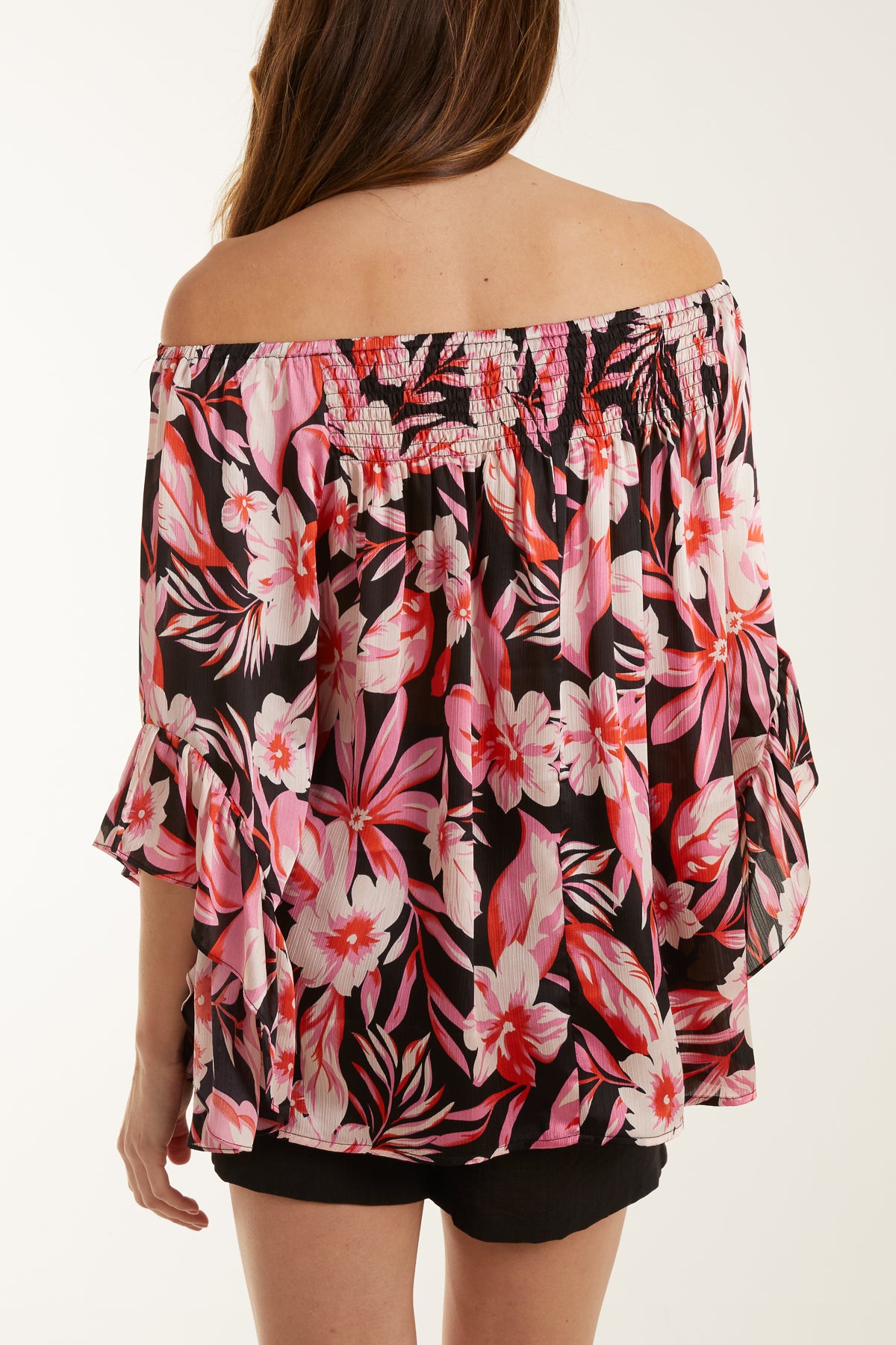 Shirred Bardot Printed Top