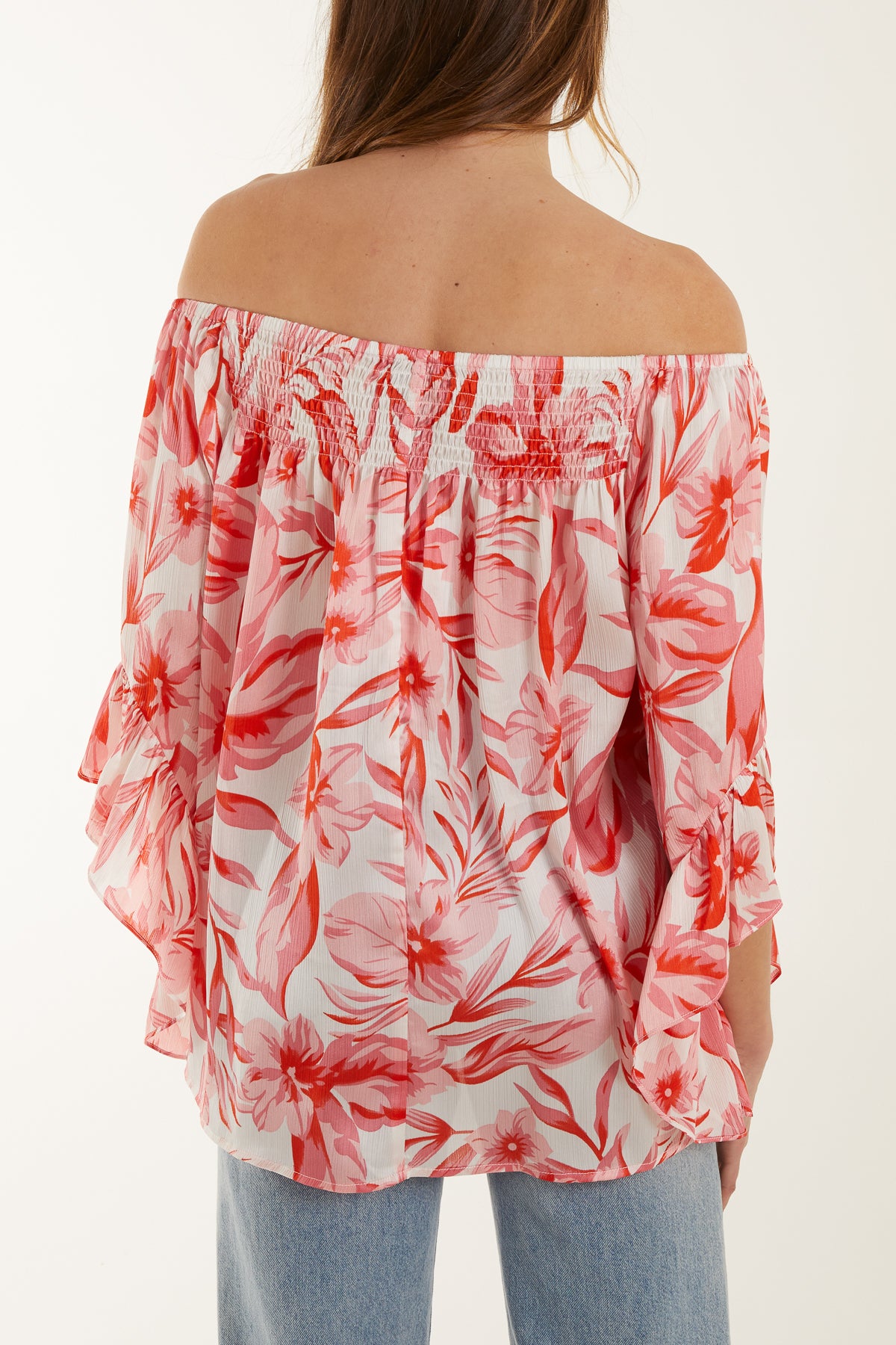 Shirred Bardot Printed Top