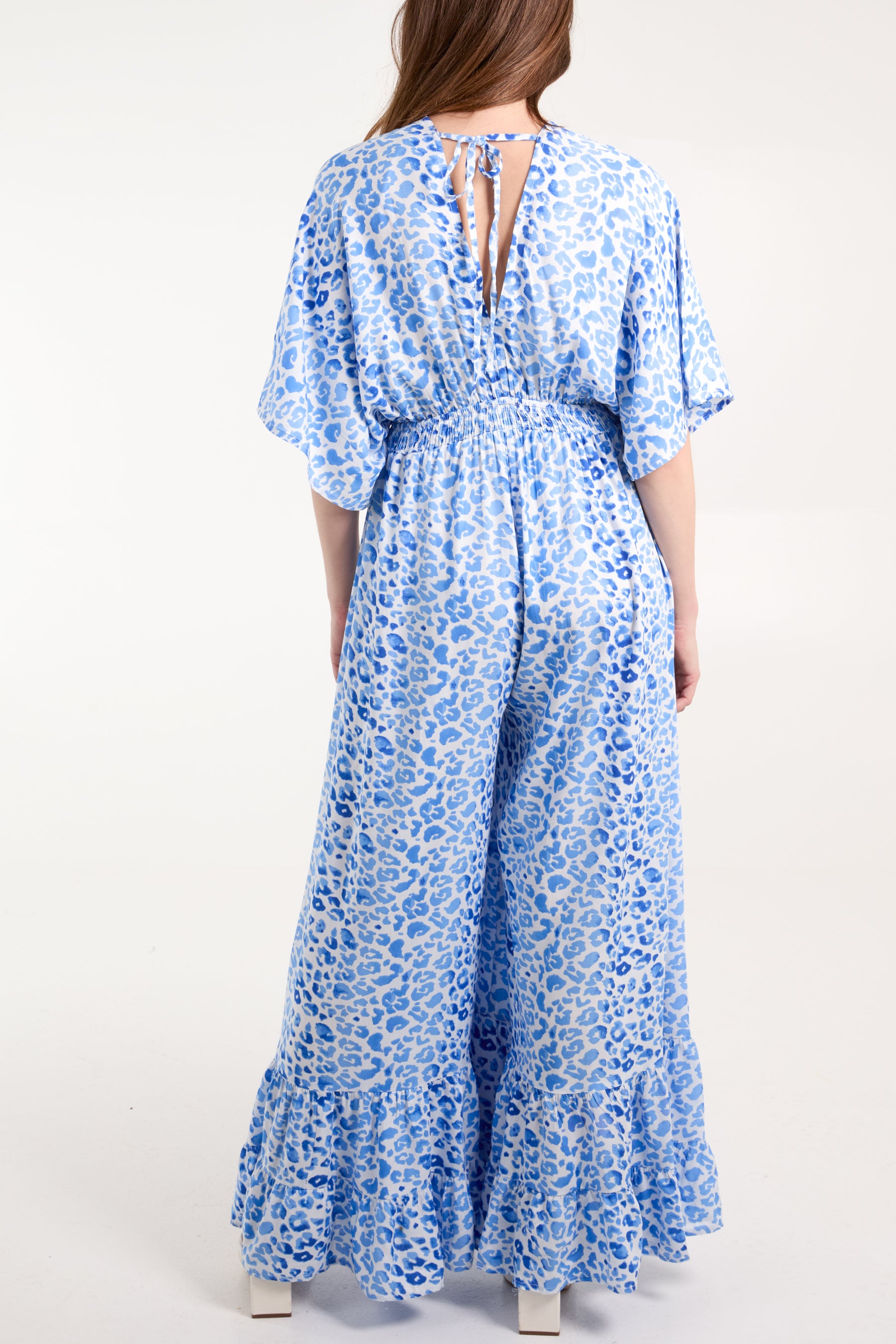 Animal Print Wide Leg V-Neck Jumpsuit