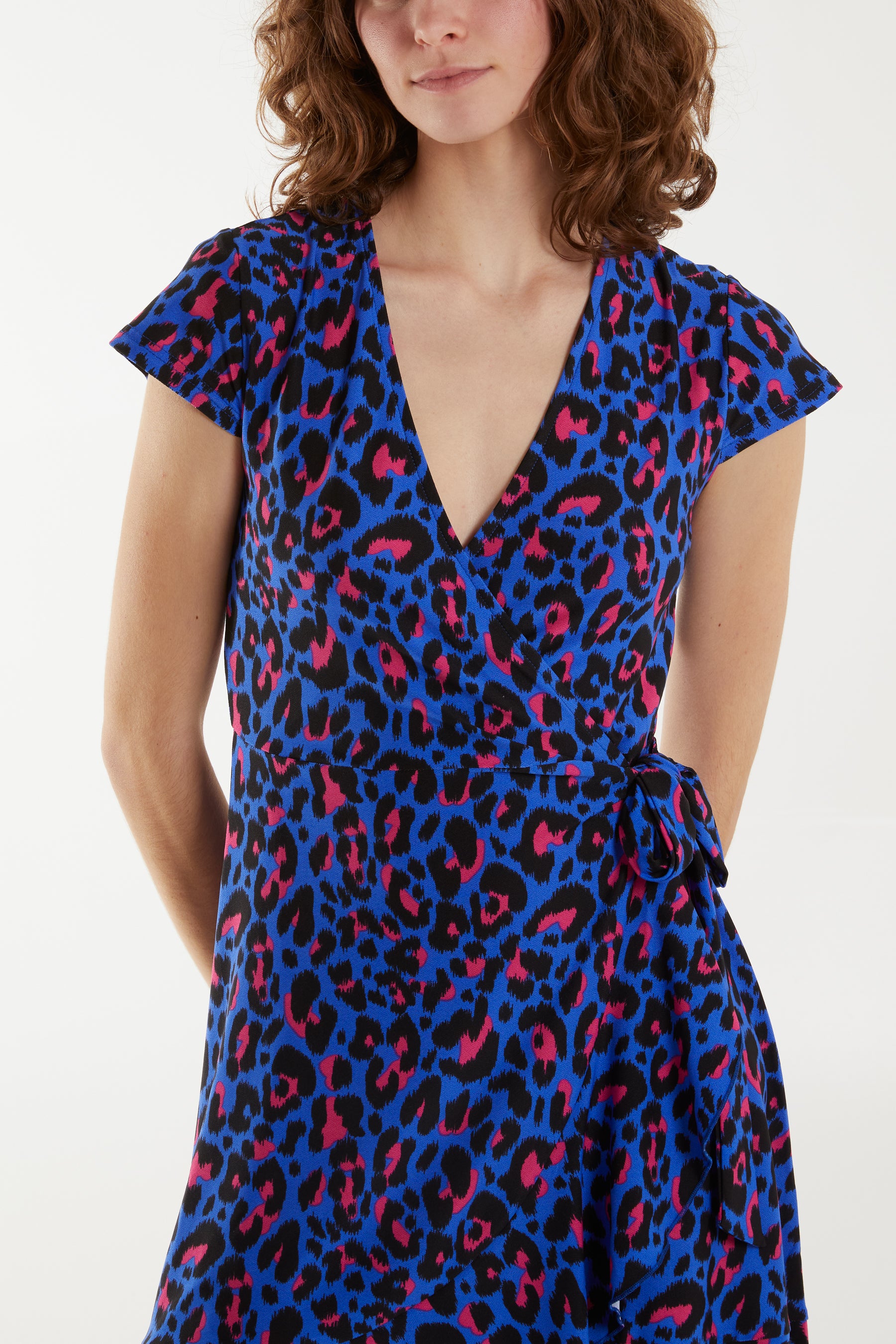 Vibrant Animal Print Wrap Stretch Mini Dress