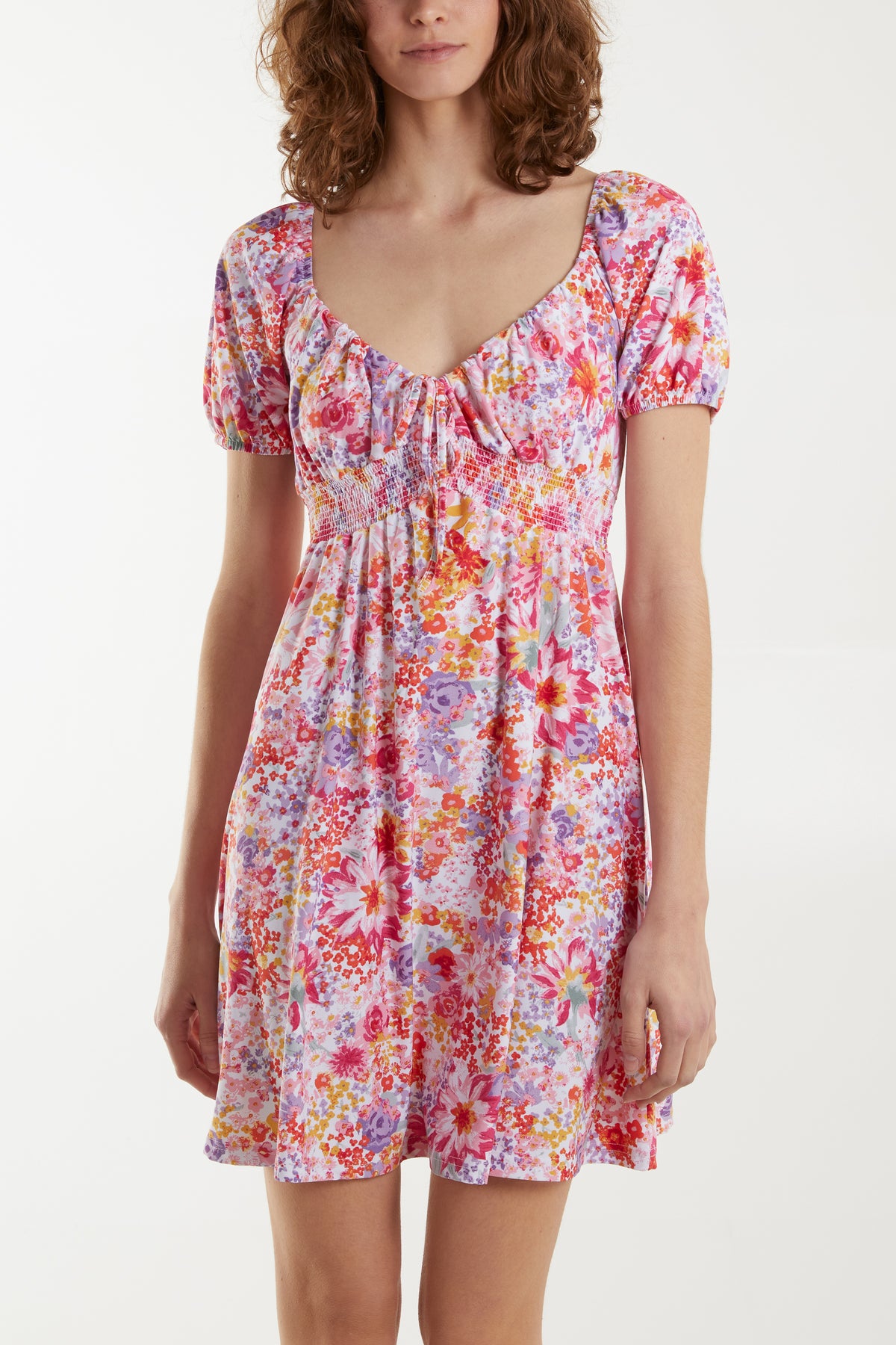 Sweetheart Neckline Floral Stretch Mini Dress