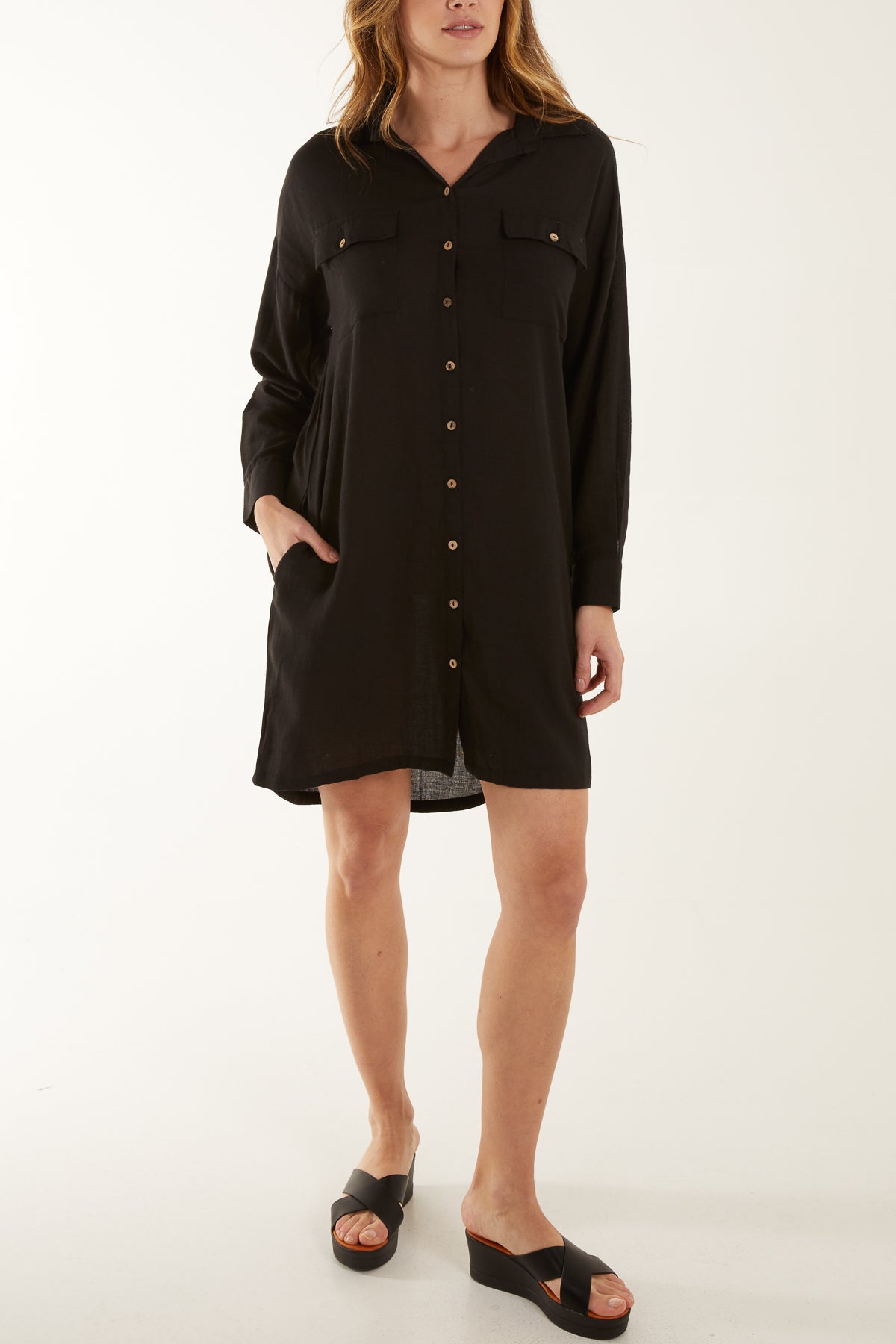 Utility Button Through Shirt Dress