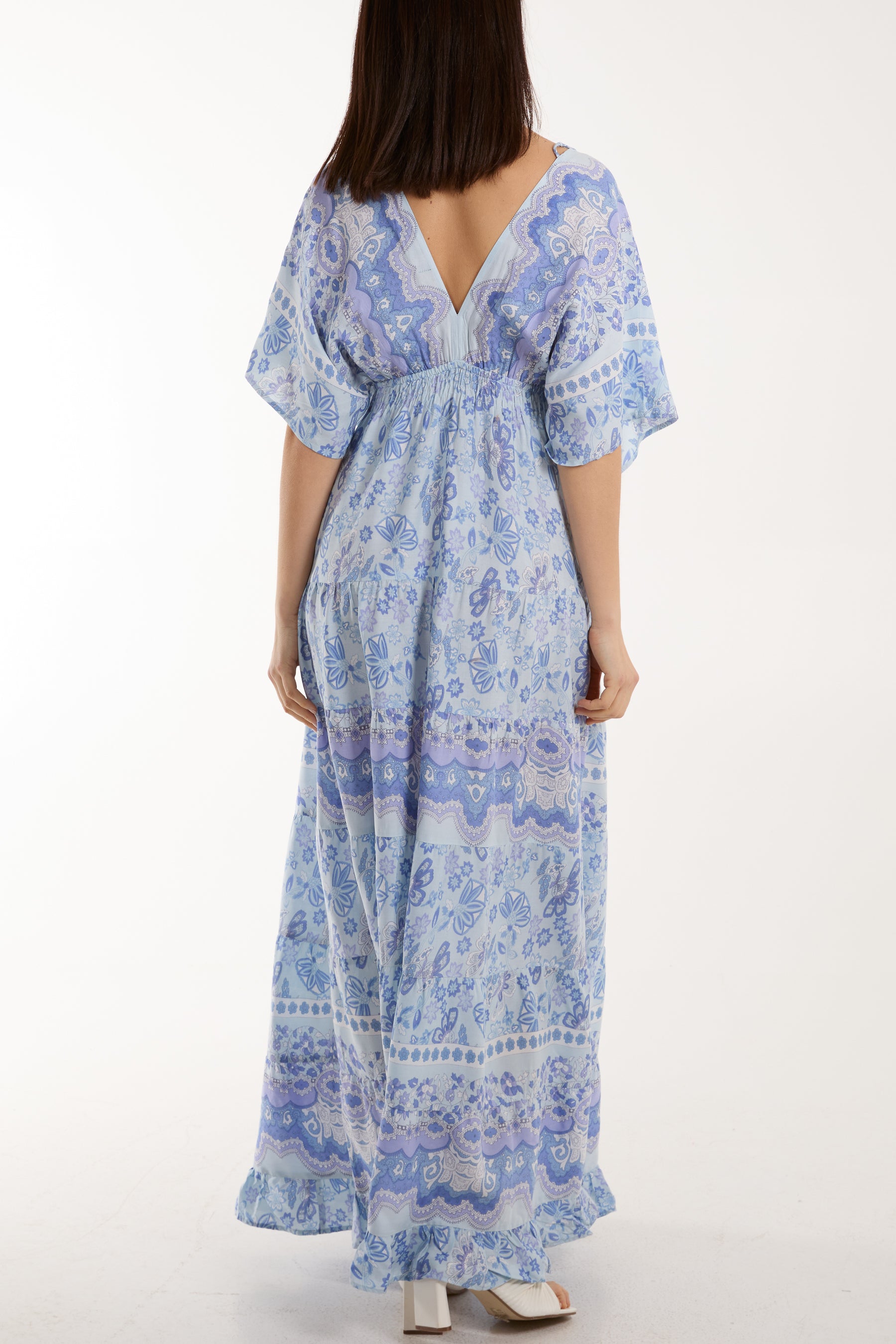 Mixed Print Tassel Detail V-Neck Dress