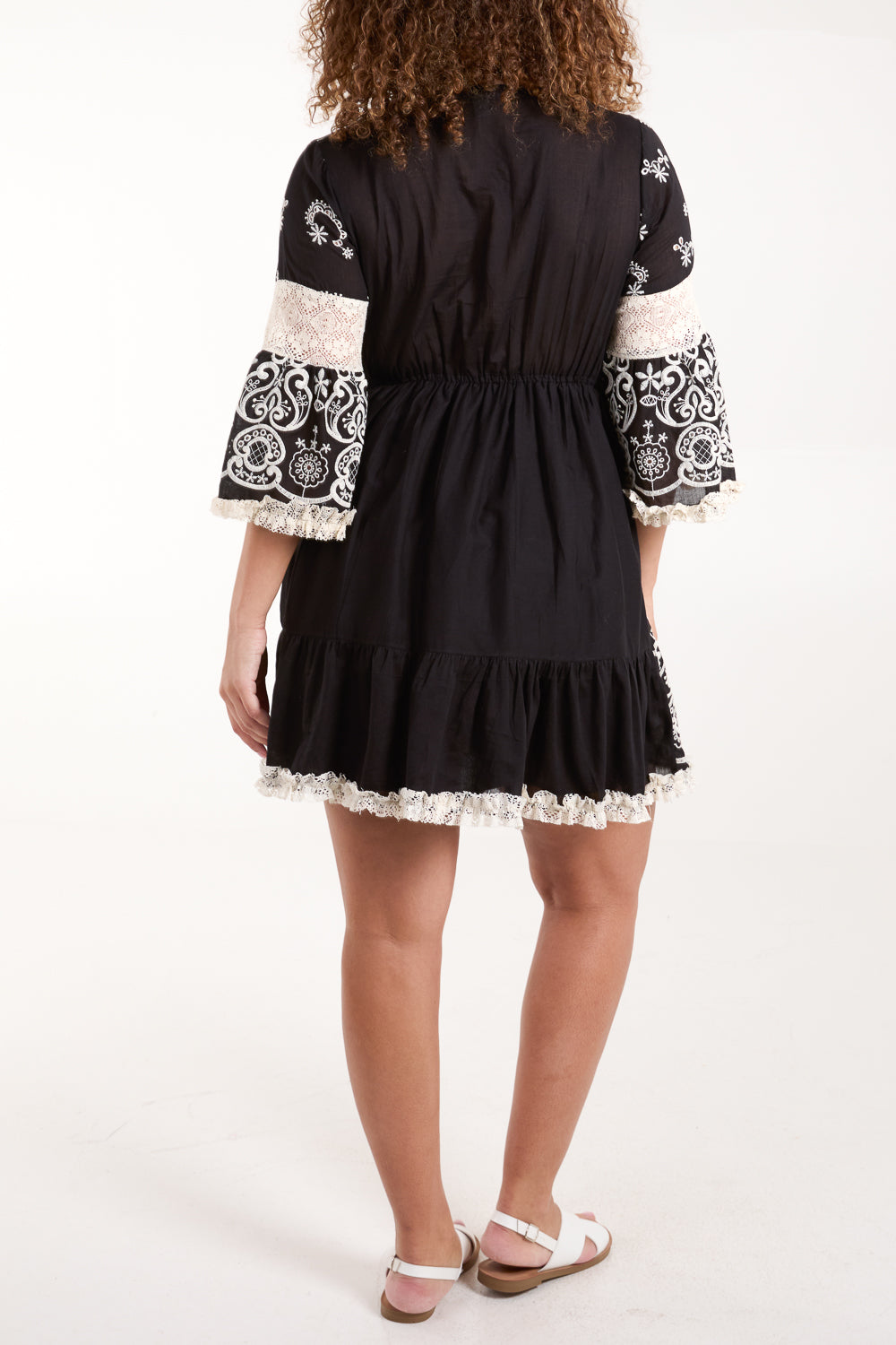 Embellished Neck Embroidered Mini Dress