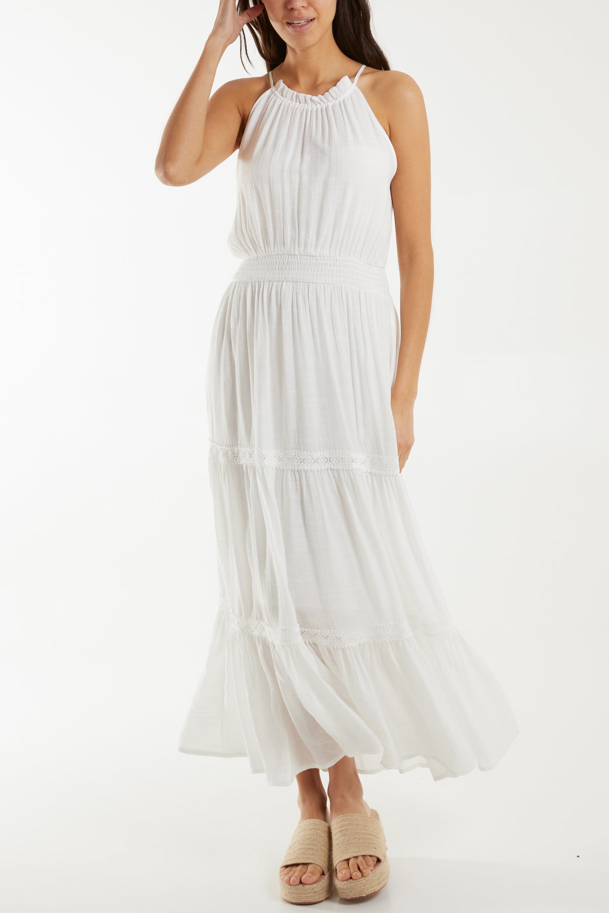 Crochet Tiered Halterneck Max Dress