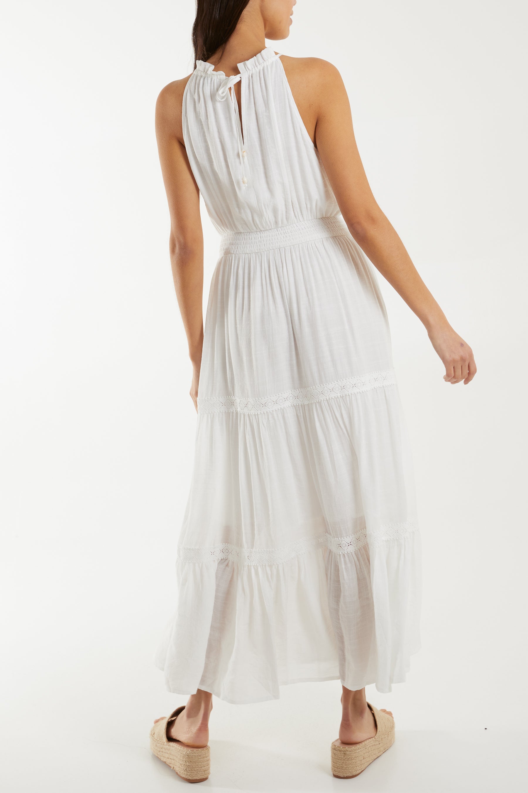 Crochet Tiered Halterneck Max Dress
