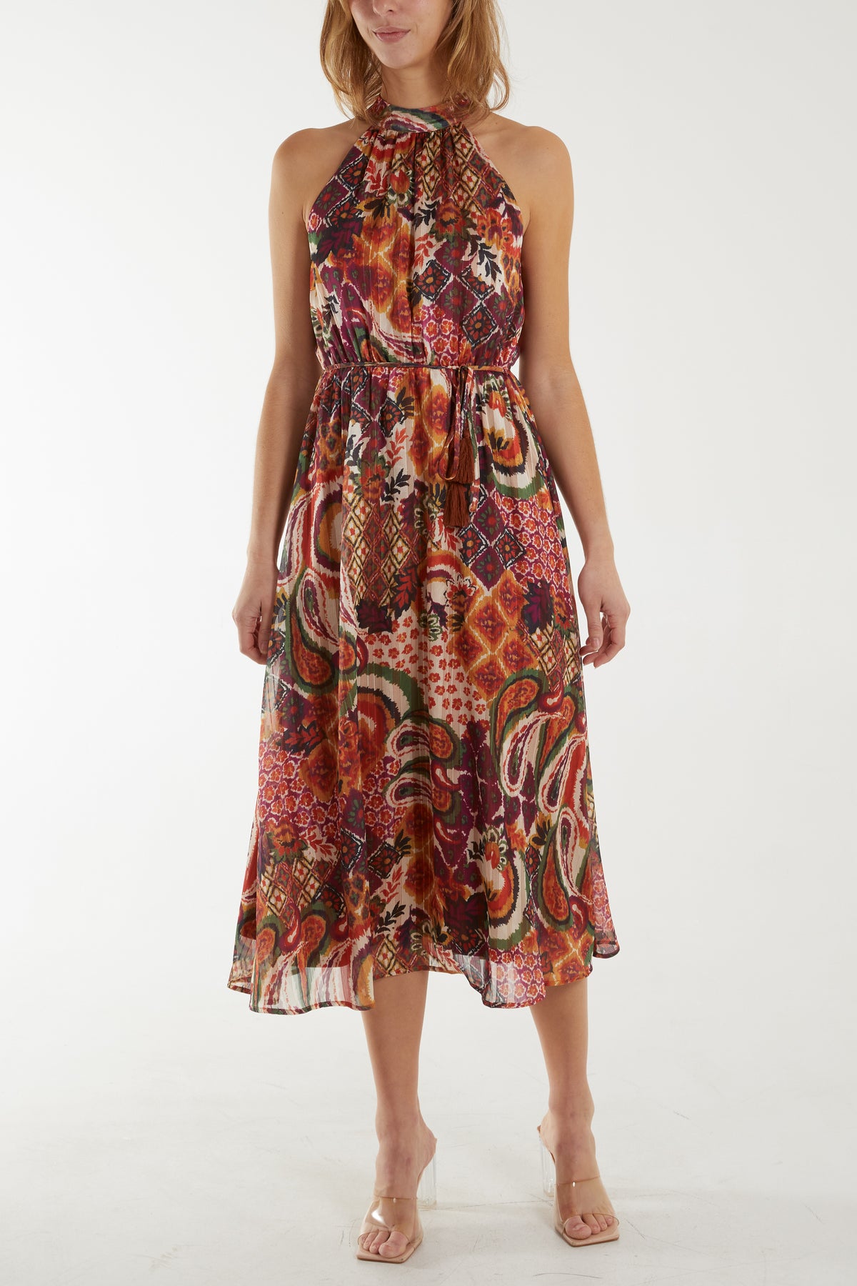 Tassel Detail Halter Neck Midi Dress