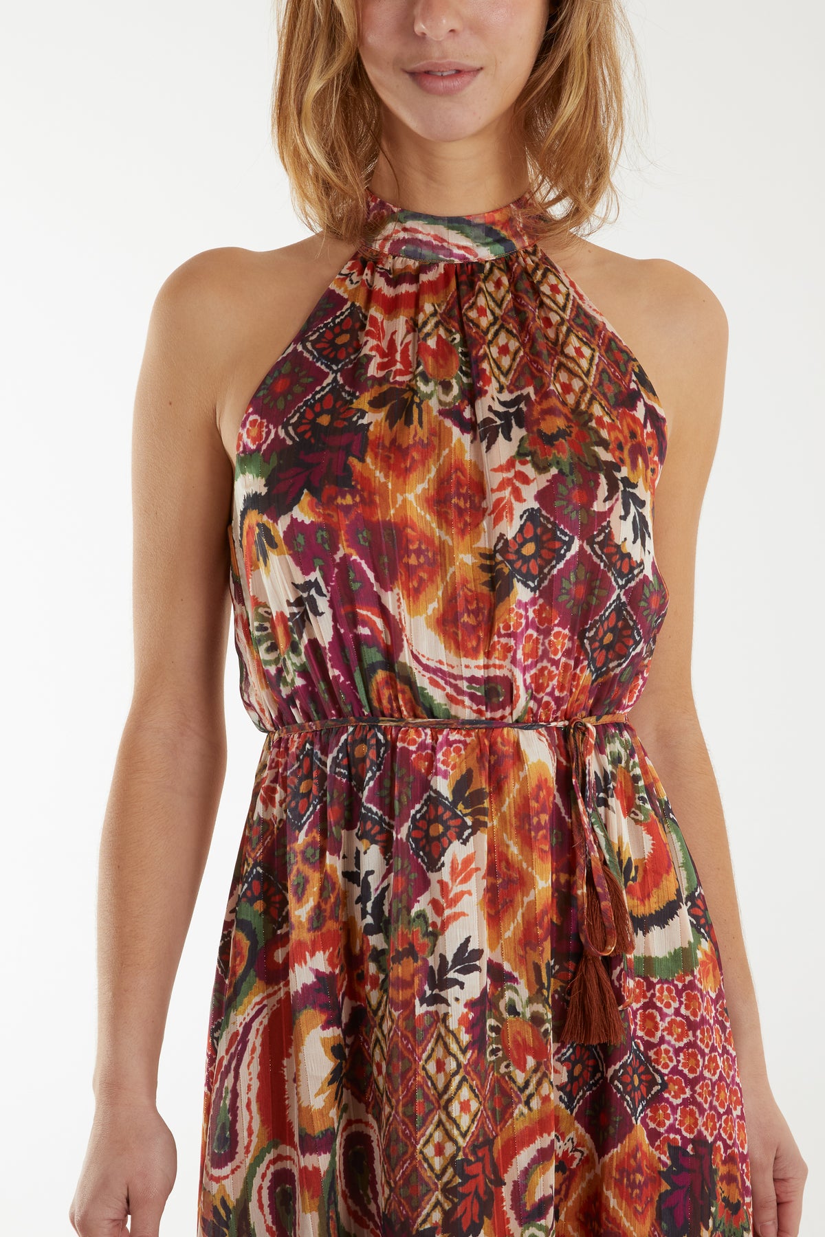 Tassel Detail Halter Neck Midi Dress