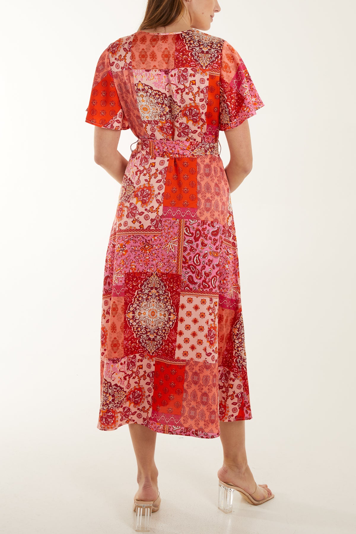 Button Through Patchwork Midi Dress