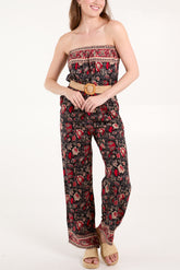 Woven Belted Bandeau Floral Jumpsuit