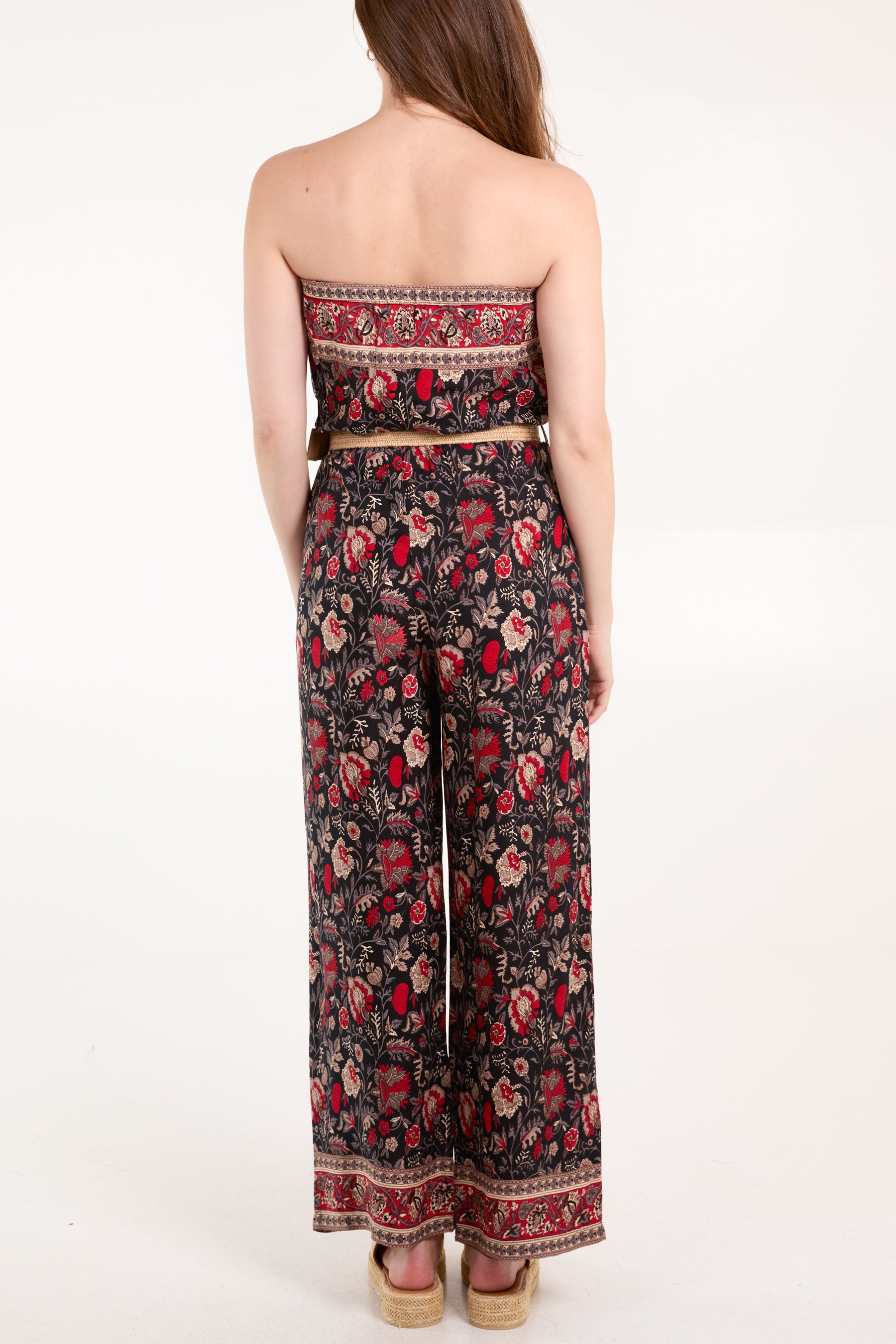Woven Belted Bandeau Floral Jumpsuit
