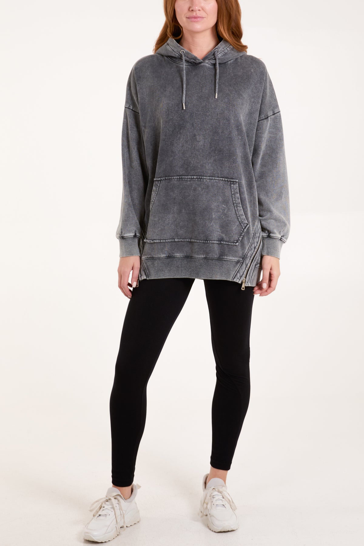 Side Zipper Acid Wash Hoodie