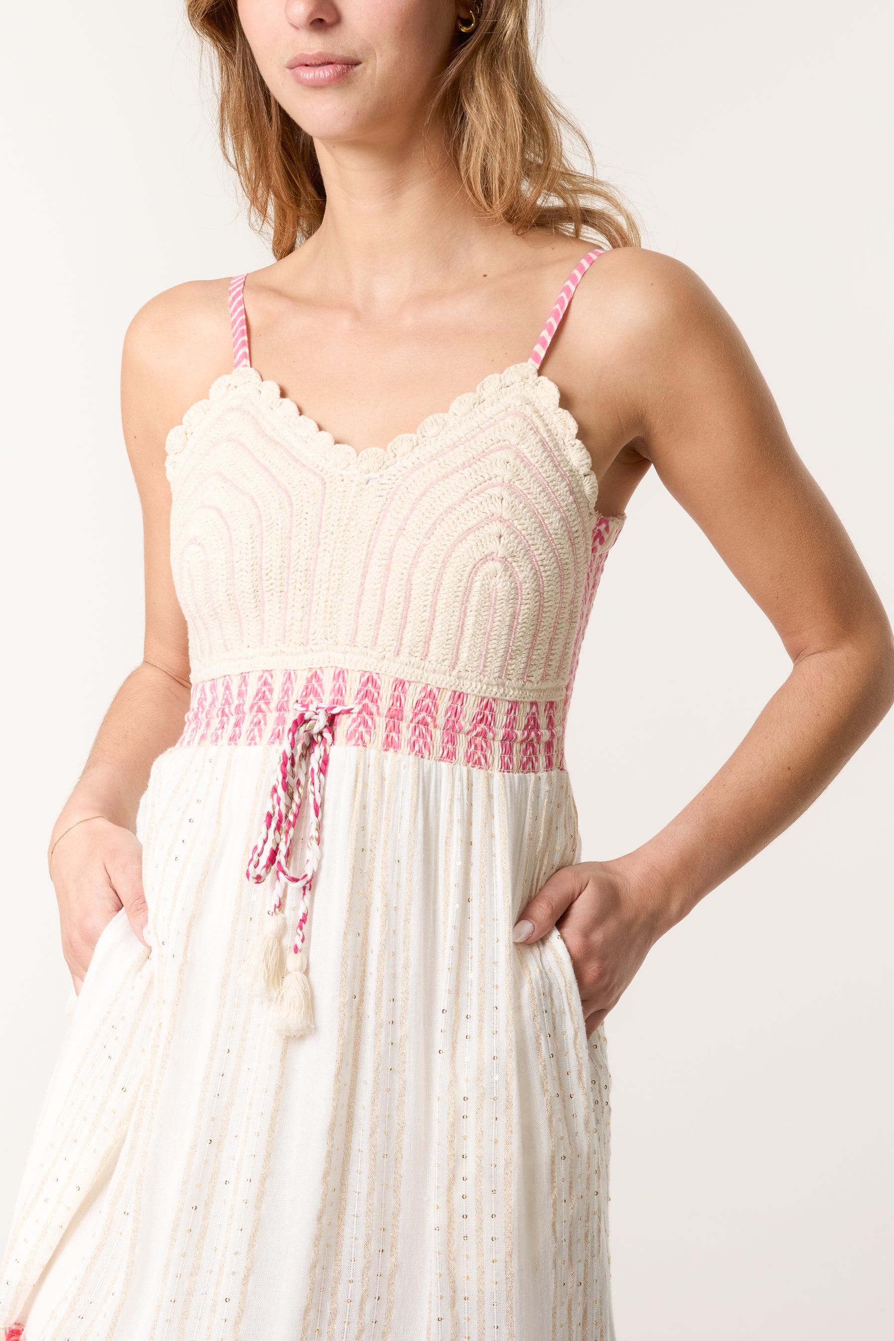 Crochet Lurex Tiered Maxi Dress