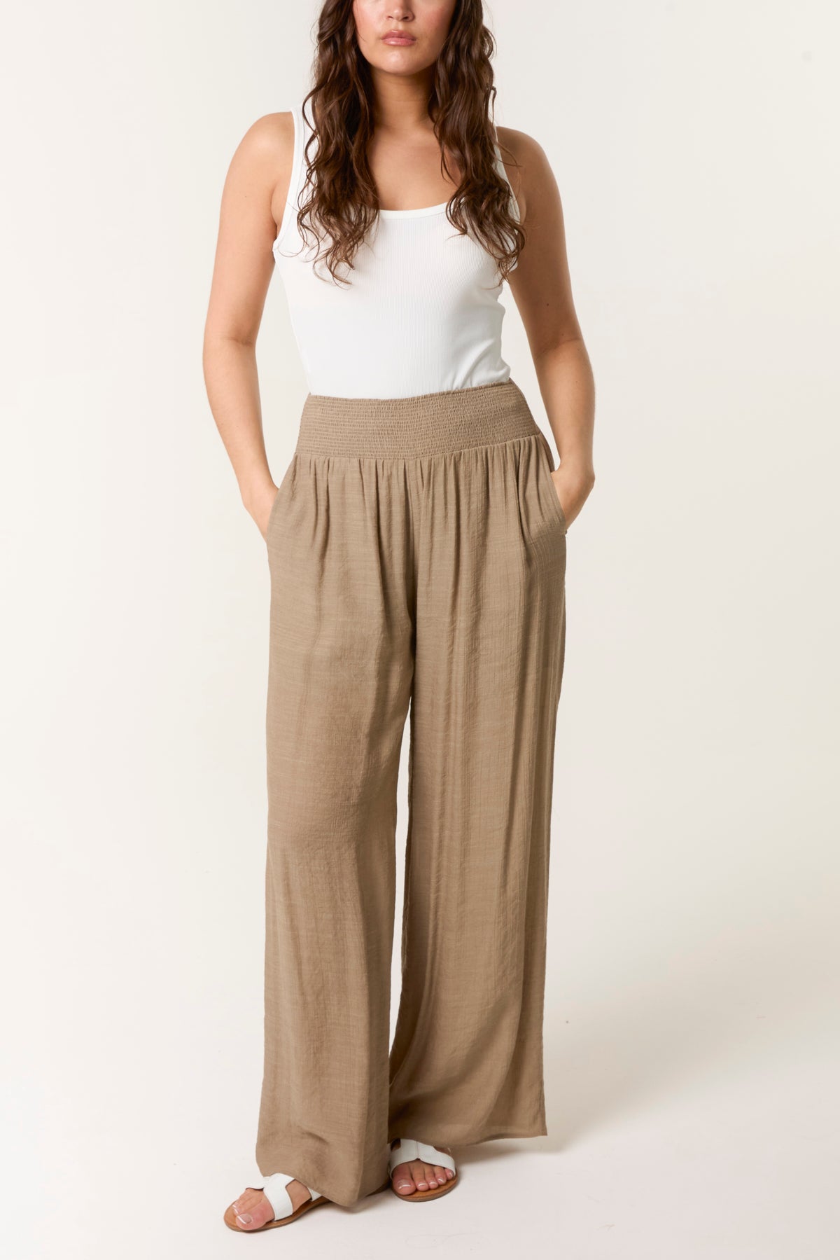 Shirred Wide Leg Trouser