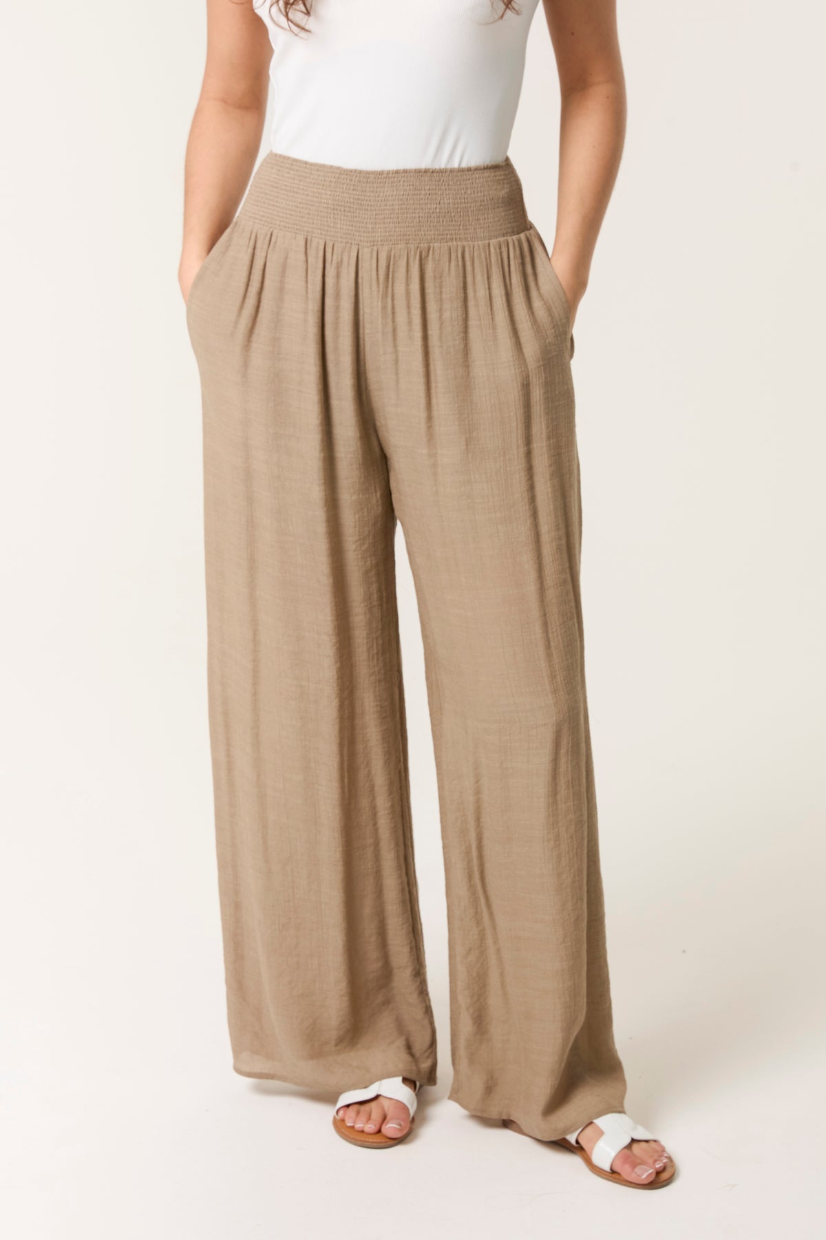 Shirred Wide Leg Trouser
