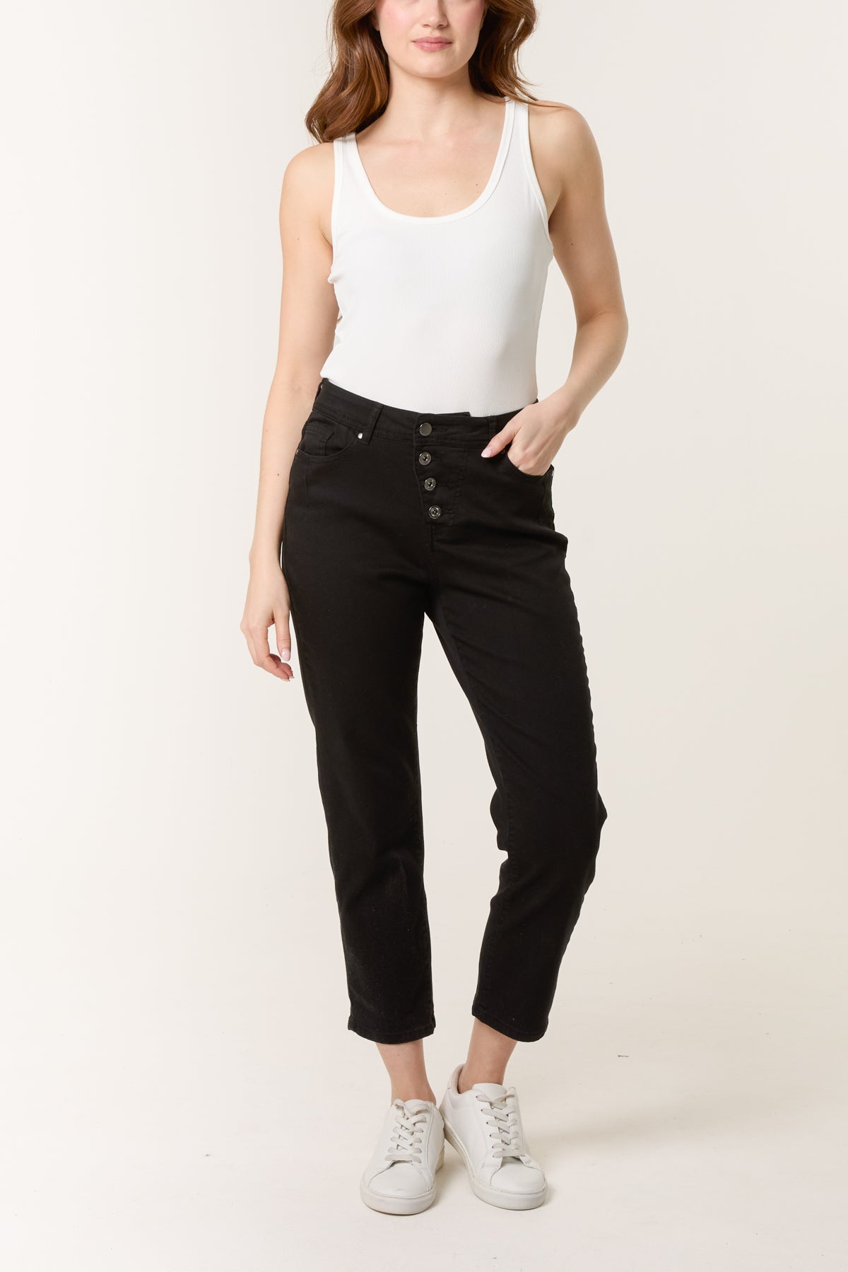 Button Front Capri Trouser