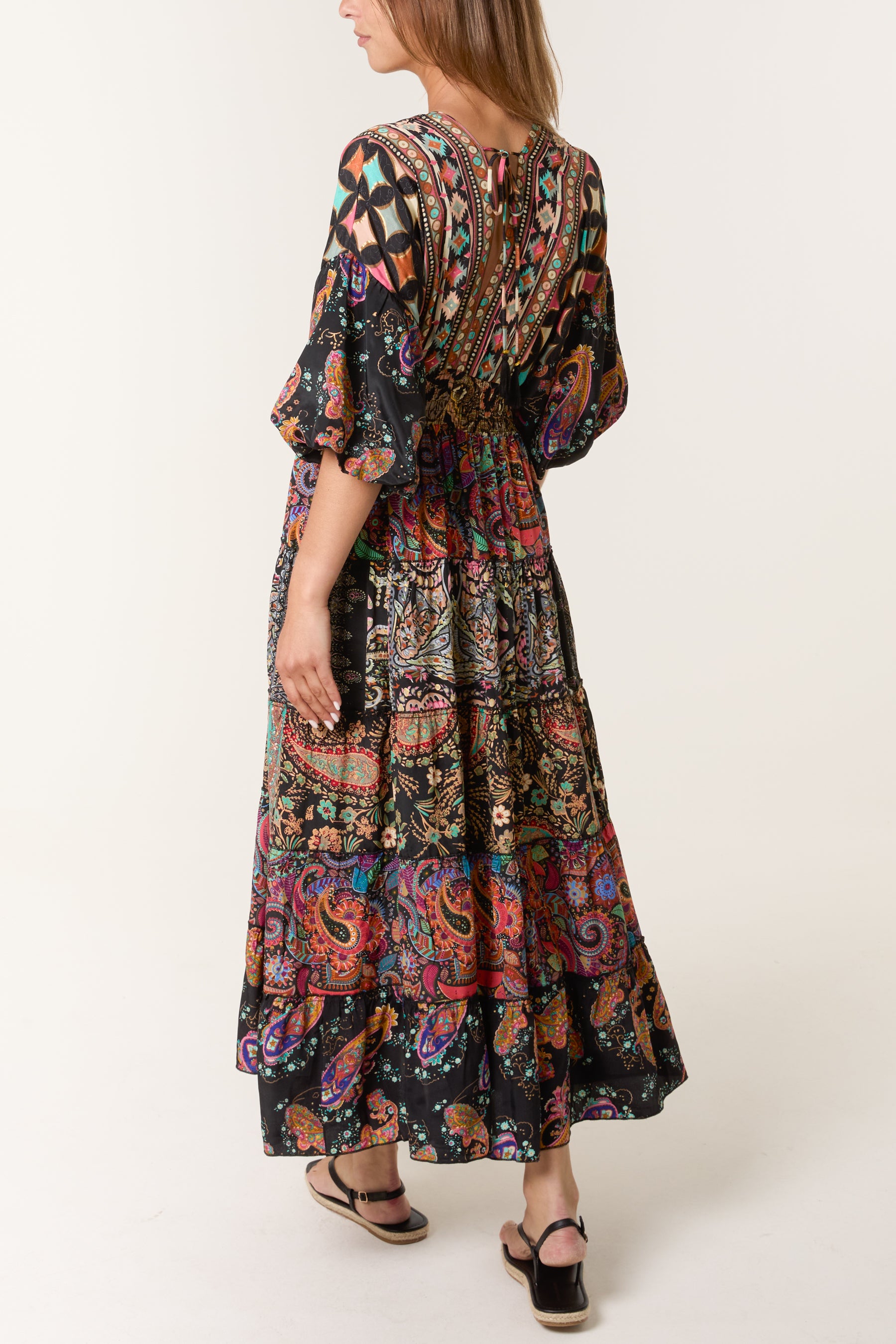 Multi Print Tiered Kimono Dress