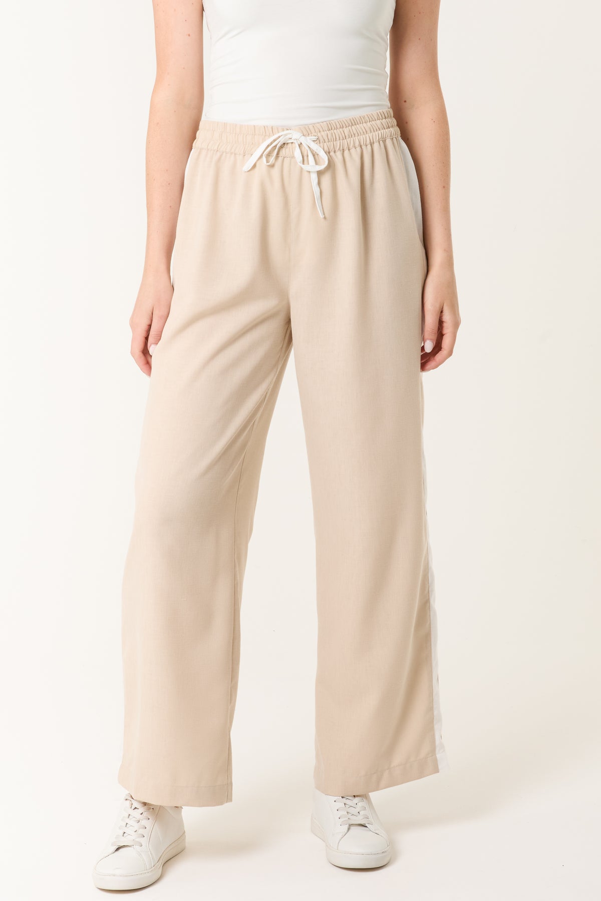 Side Stripe Linen-Look Athletic Trousers