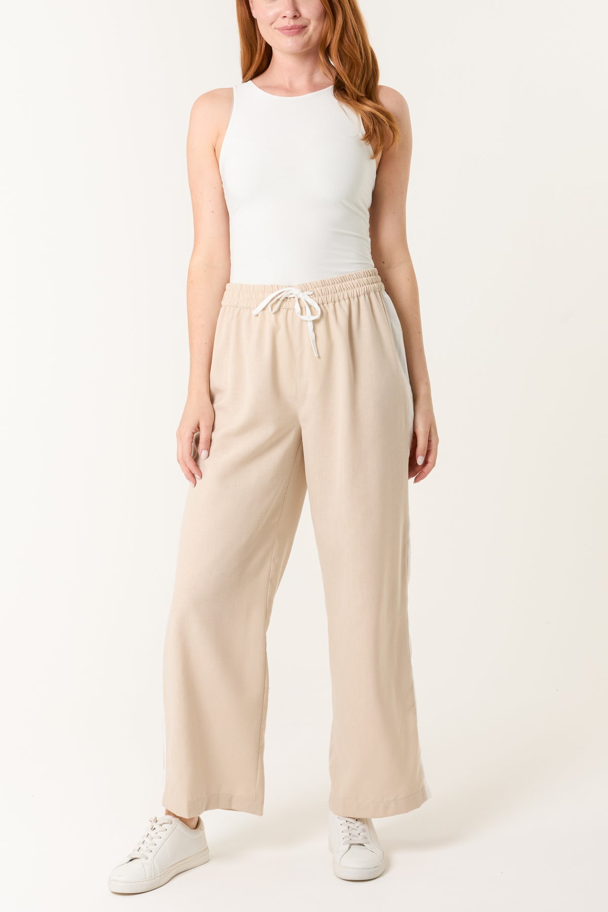 Side Stripe Linen-Look Athletic Trousers
