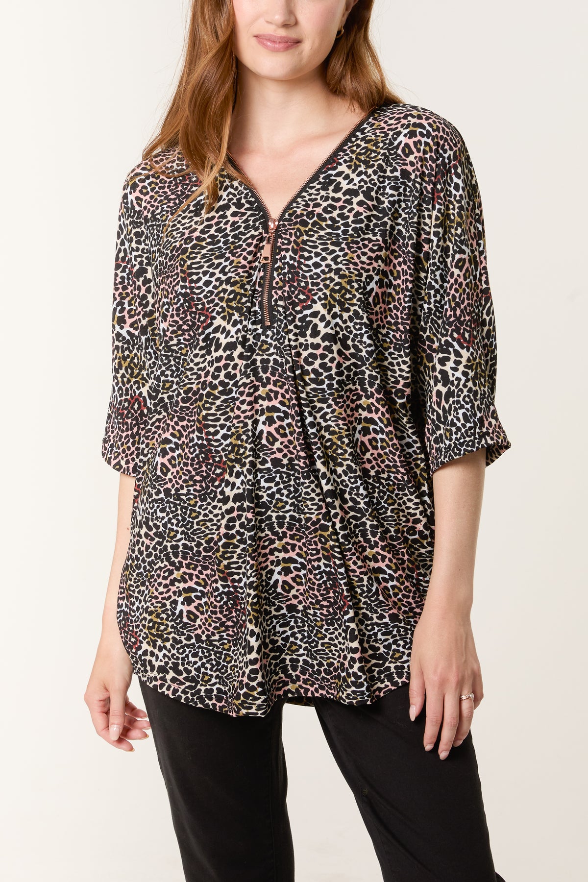 Animal Print Zip Front Top