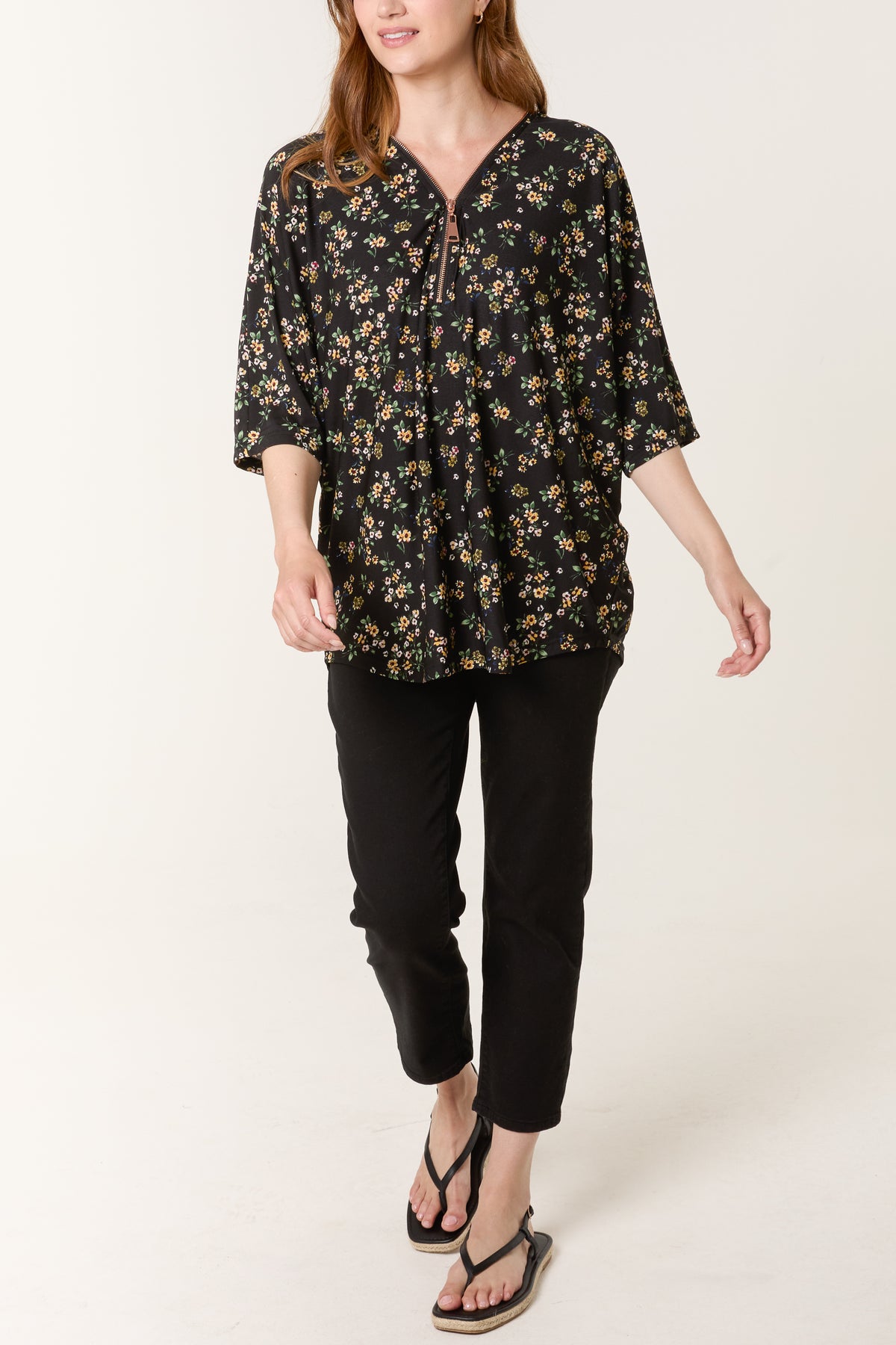 Daisy Floral Zip Front Top