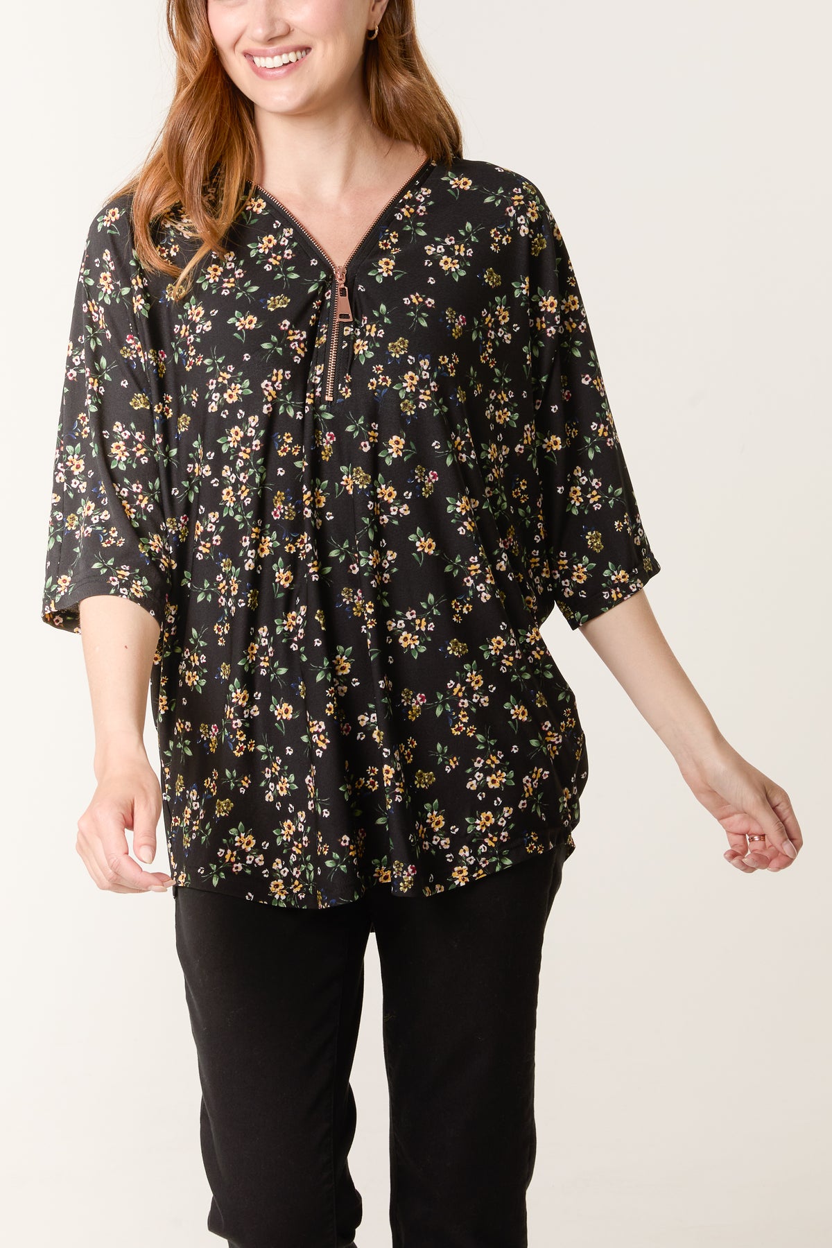 Daisy Floral Zip Front Top