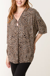 Animal Print Zip Front Top