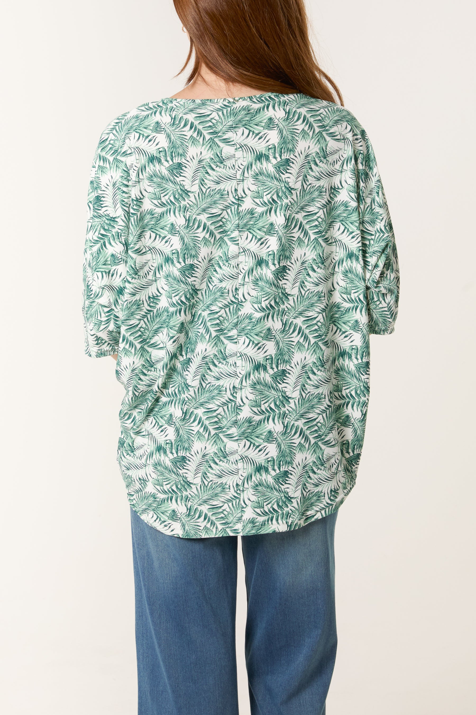 Palm Leaf Print Zip Front Top