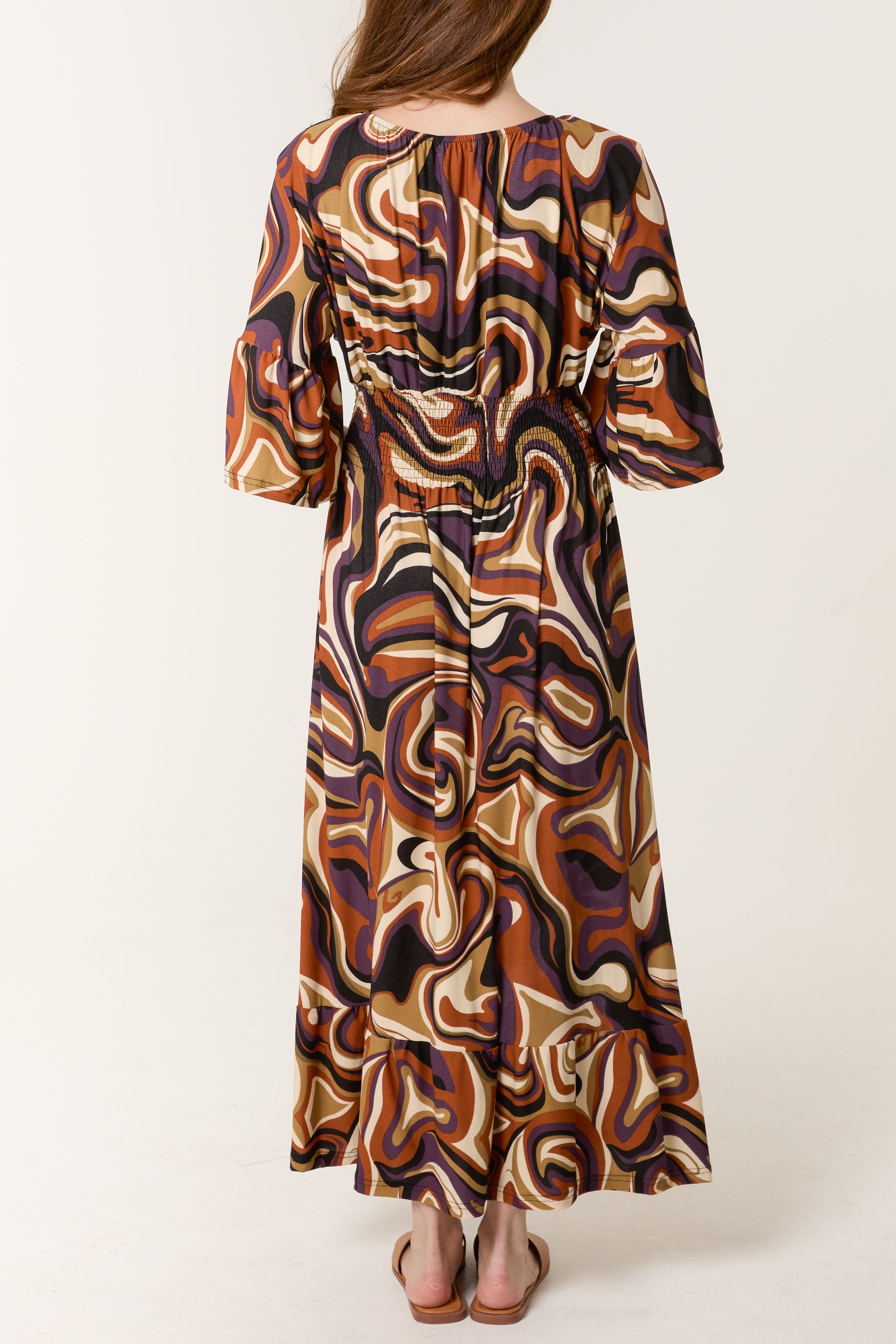 Abstract Swirl Shirred Stretch Dress