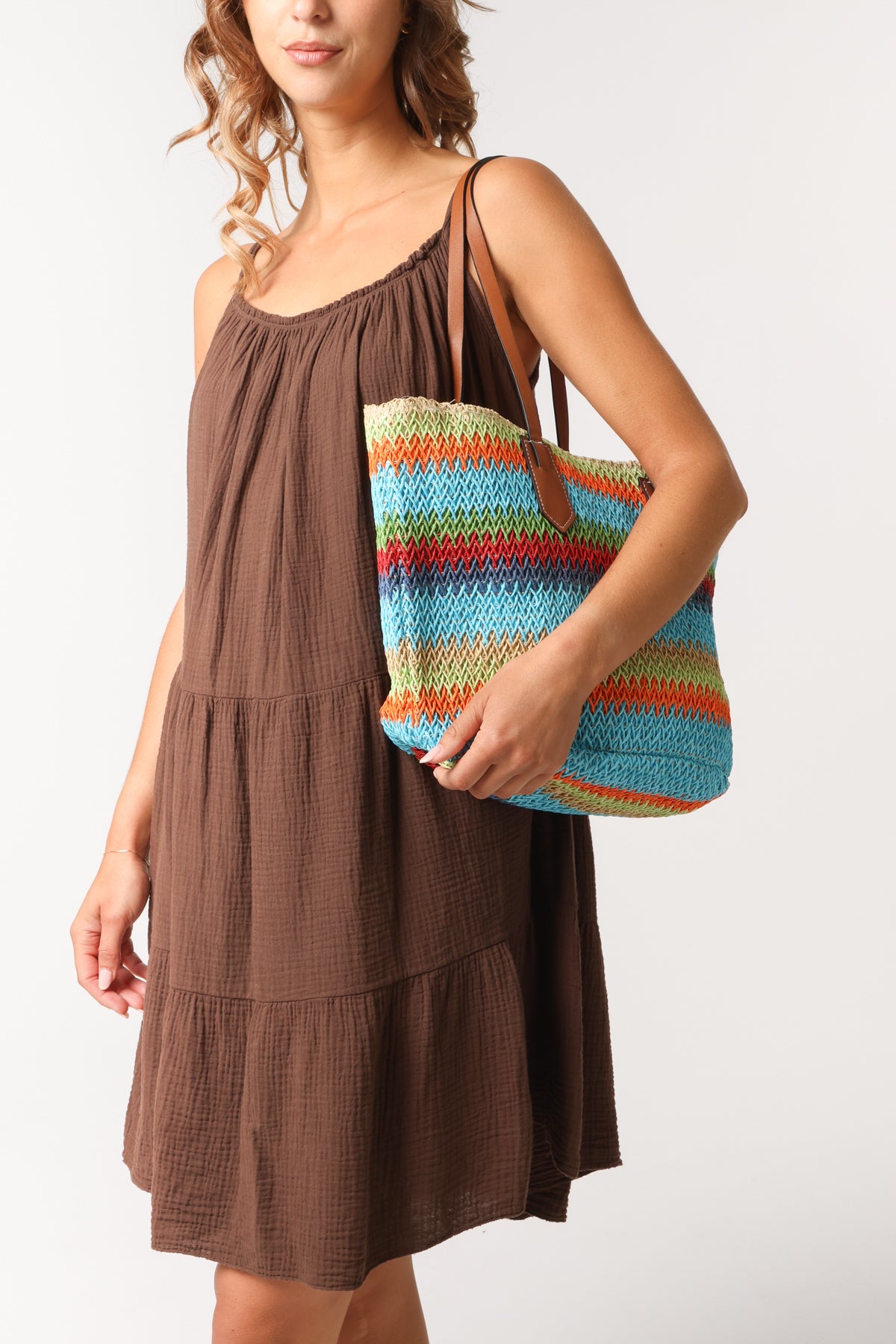 Multicolour Stripe Woven Tote Bag