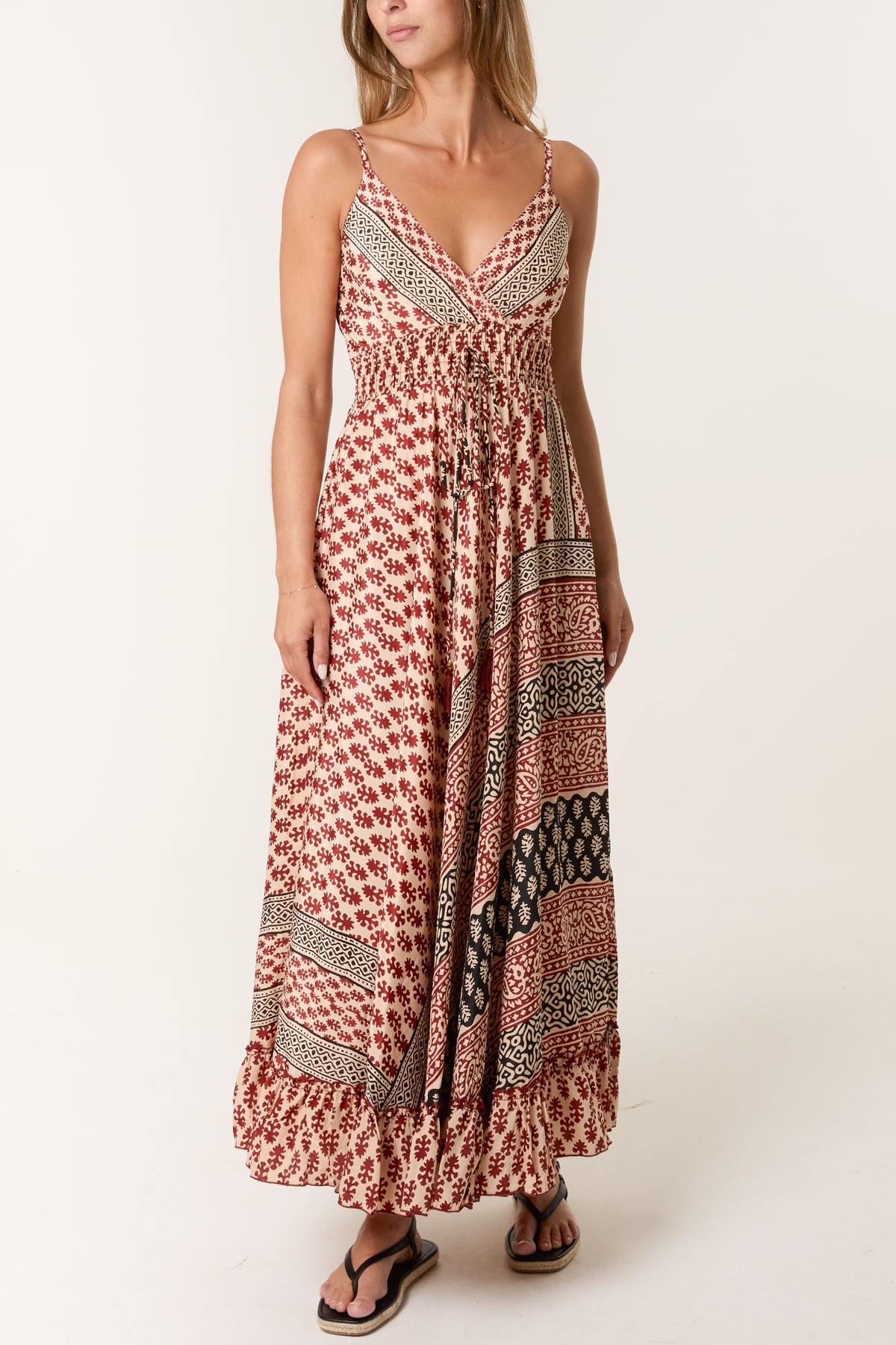Multi Print Wrap Cami Maxi Dress