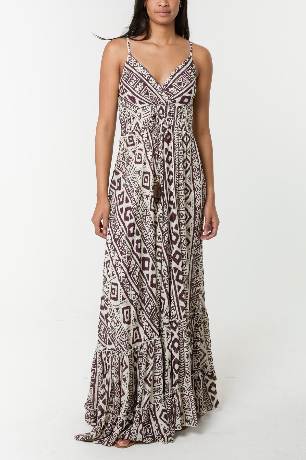 Aztec Cami Frill Hem Maxi Dress