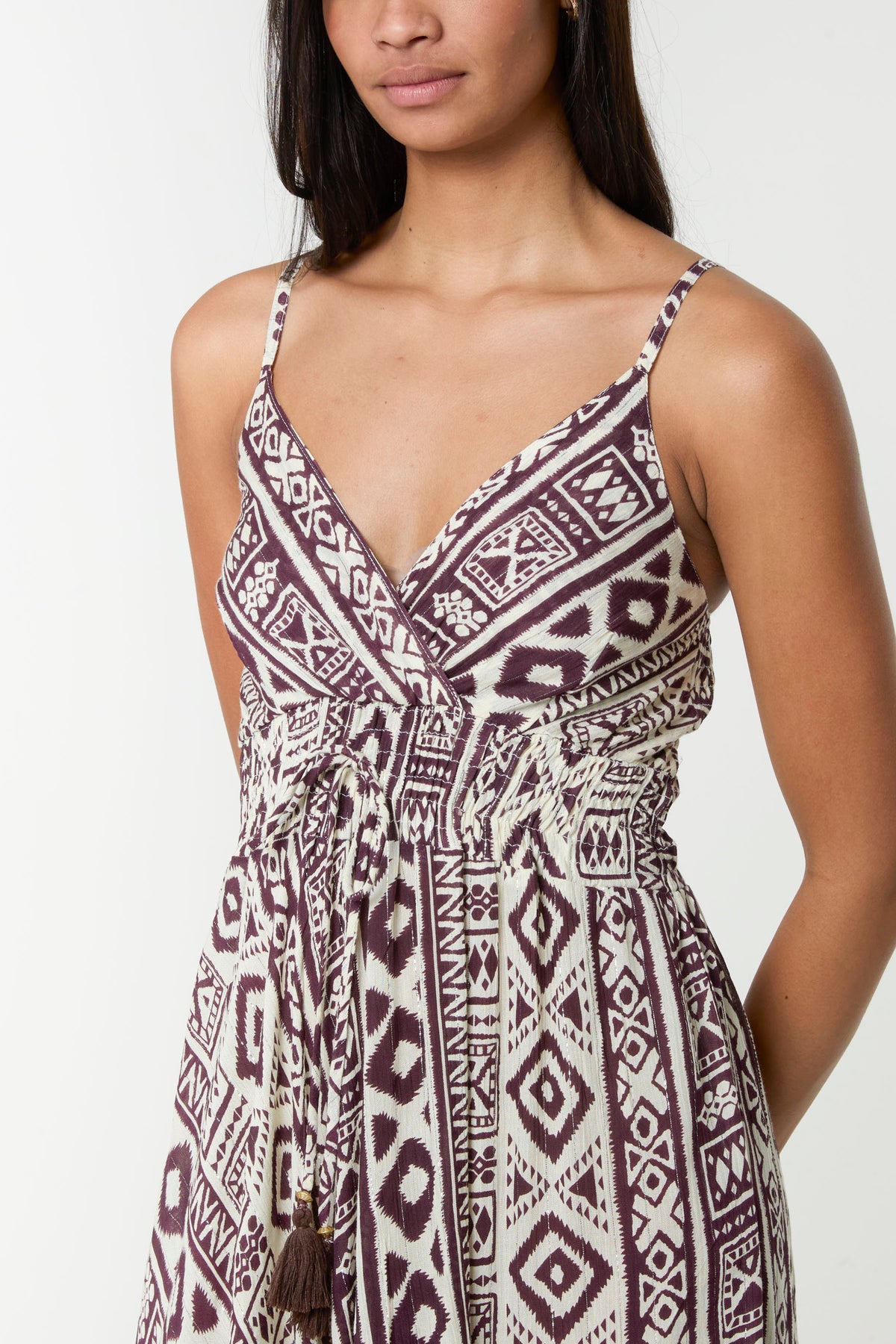 Aztec Cami Frill Hem Maxi Dress