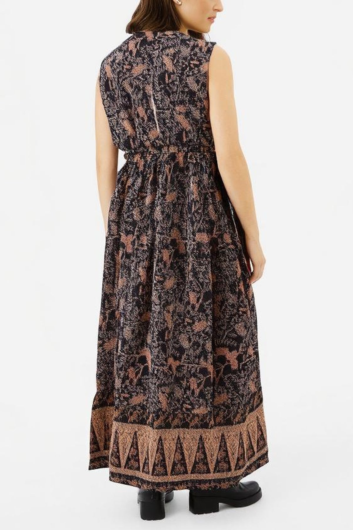 Sleeveless High Collar Leaf Maxi Dress