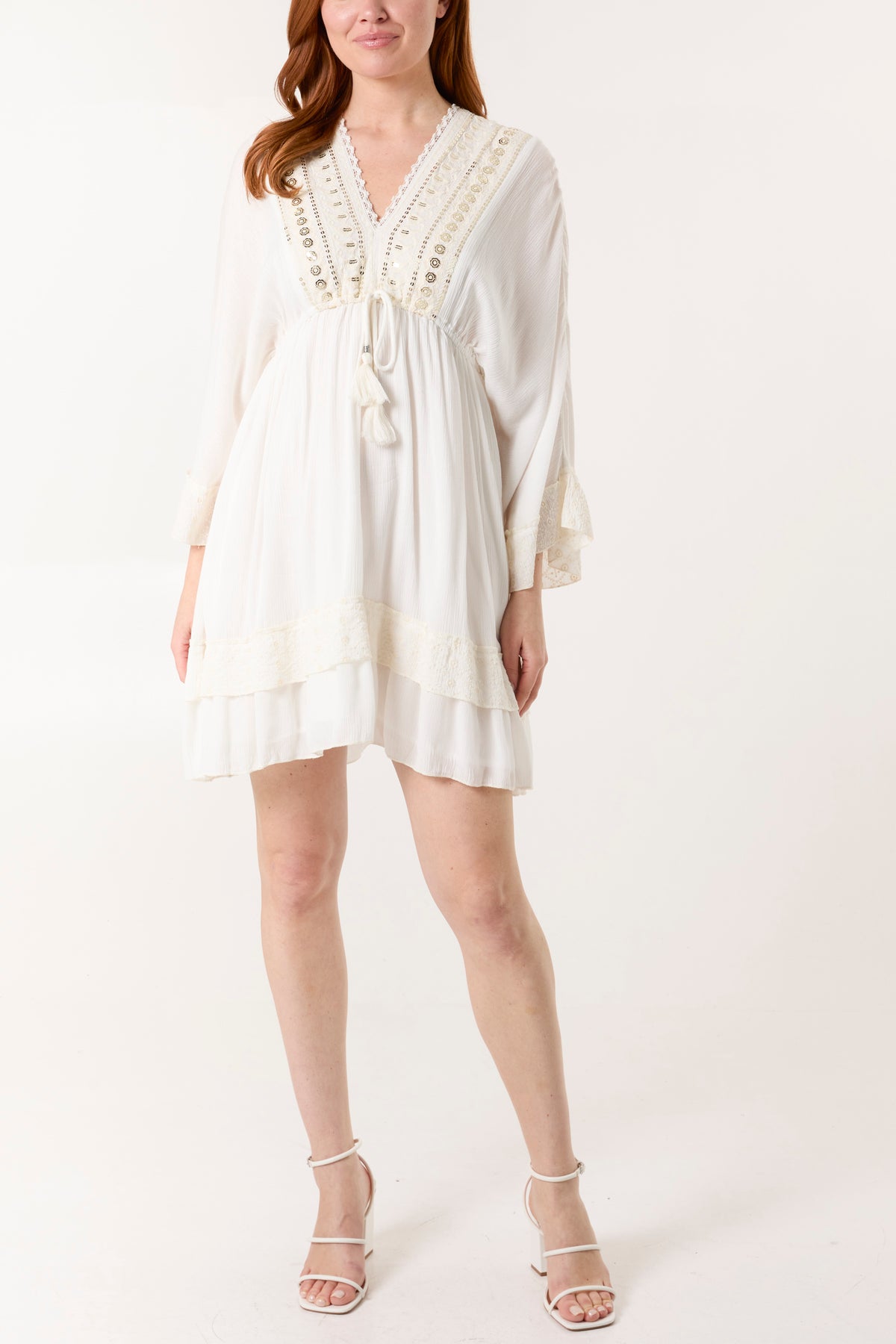Embellished & Tassel Kimono Mini Dress