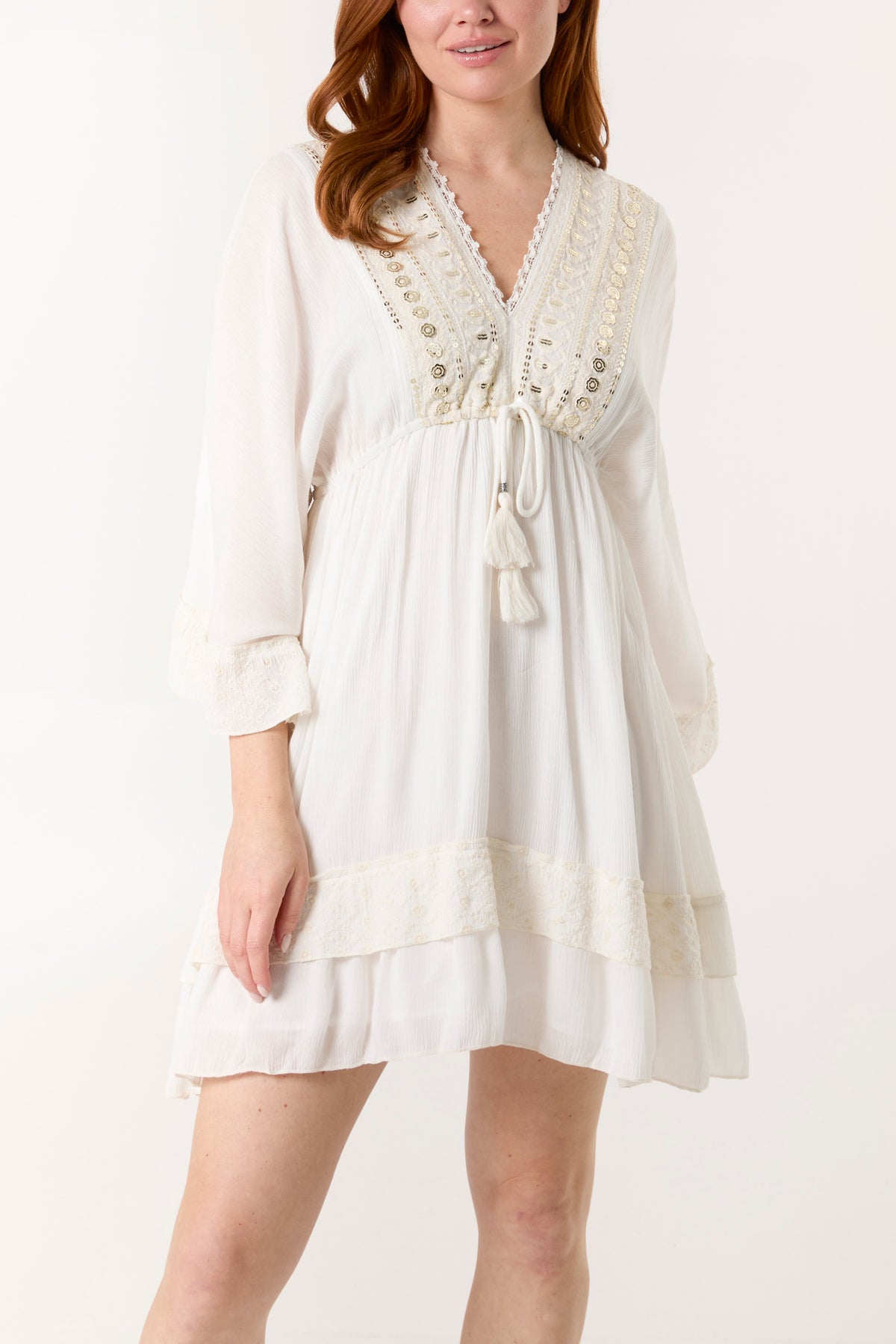 Embellished & Tassel Kimono Mini Dress