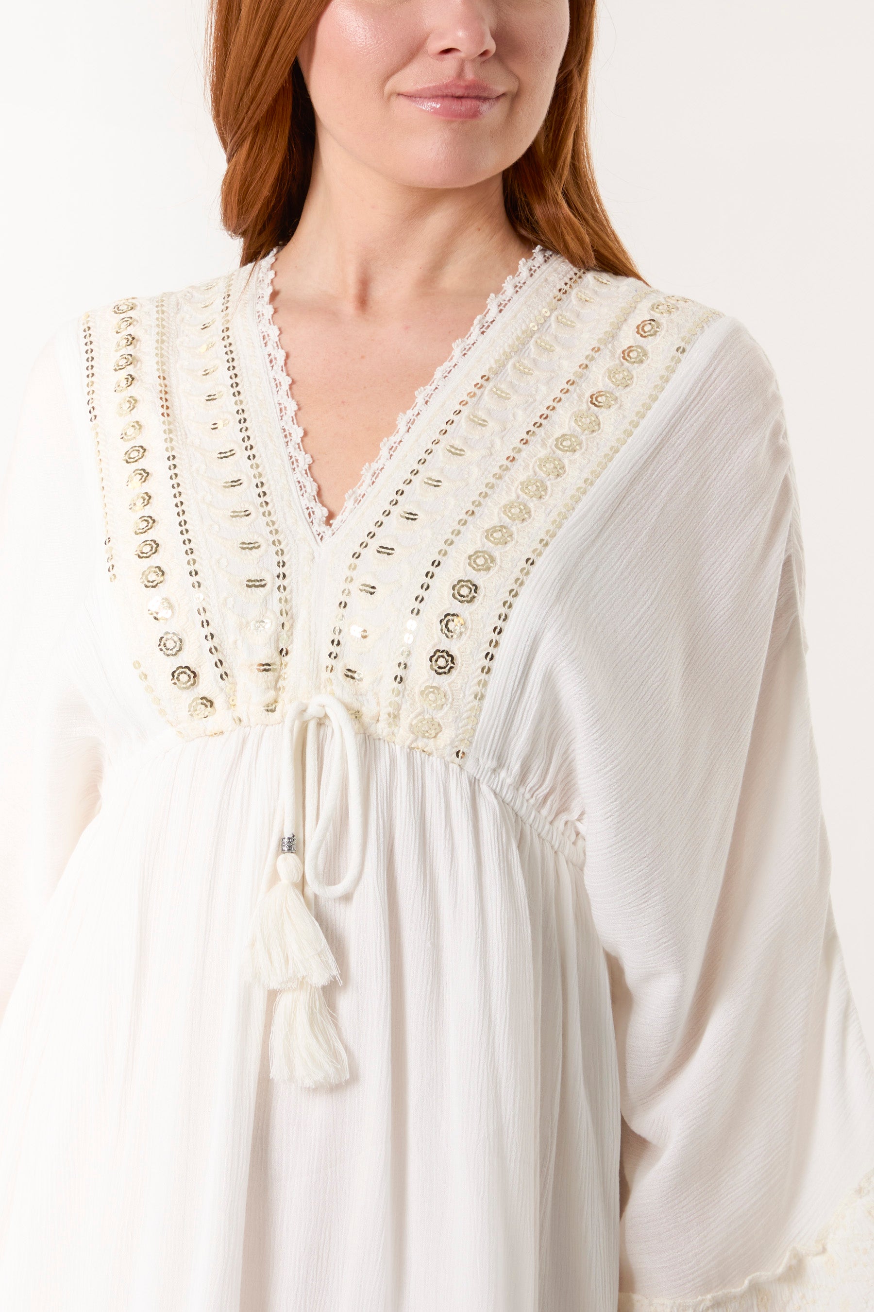 Embellished & Tassel Kimono Mini Dress