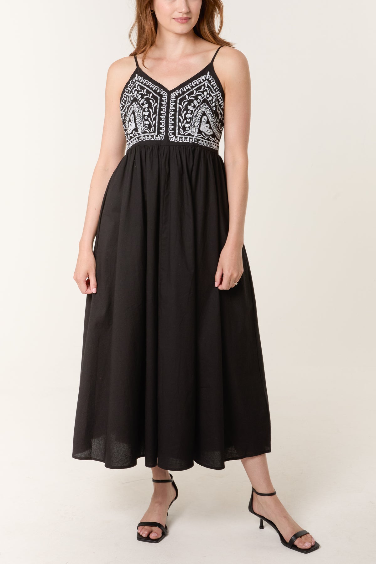 Embroidered Top Strappy Cotton Dress