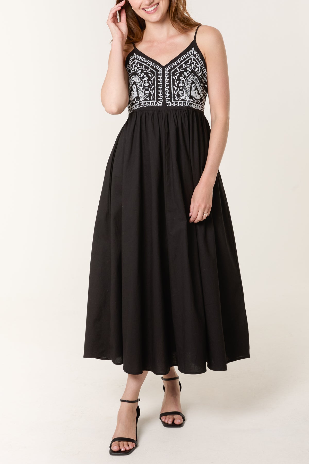 Embroidered Top Strappy Cotton Dress