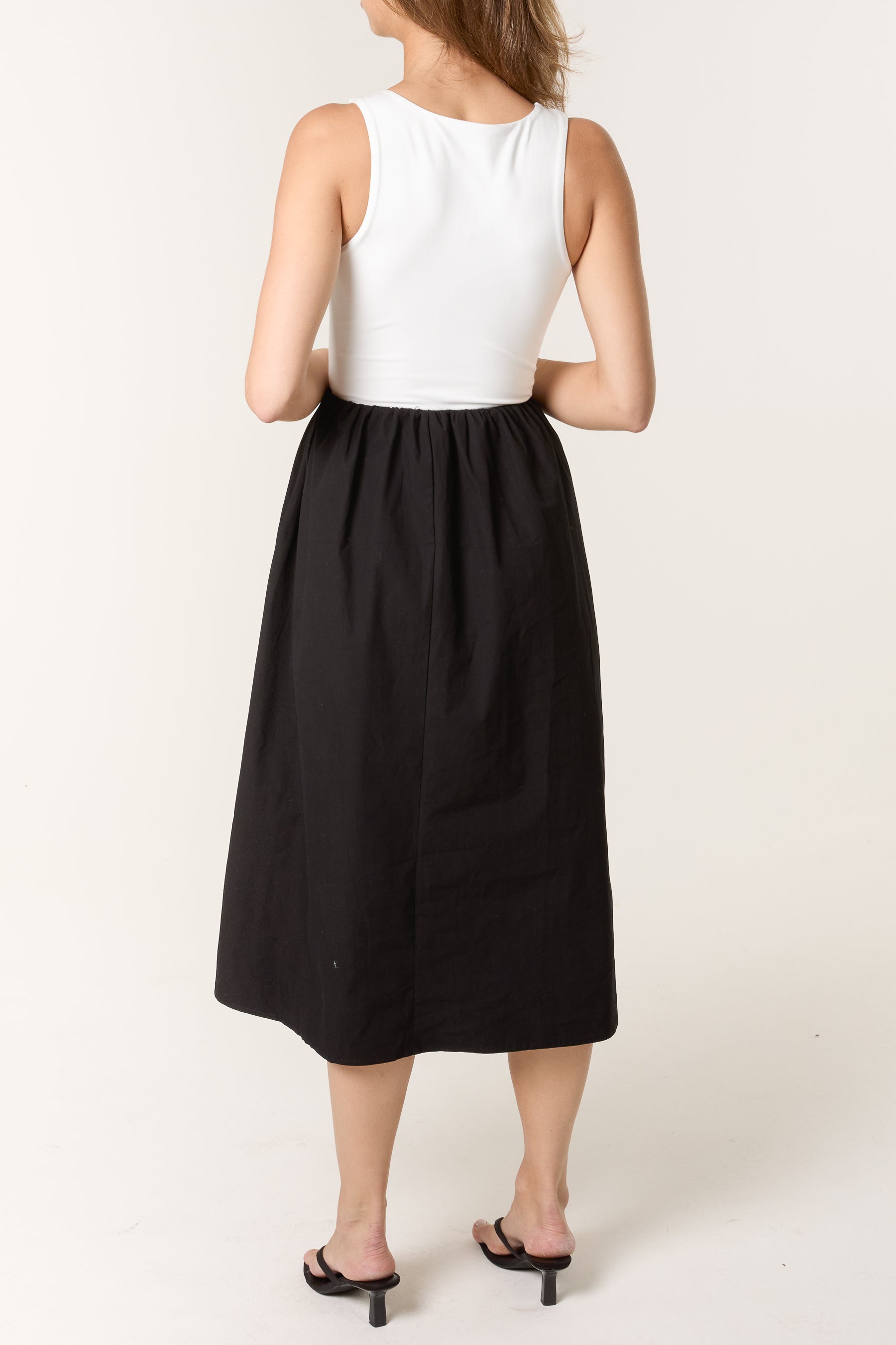Contrast Fabric Midi Dress
