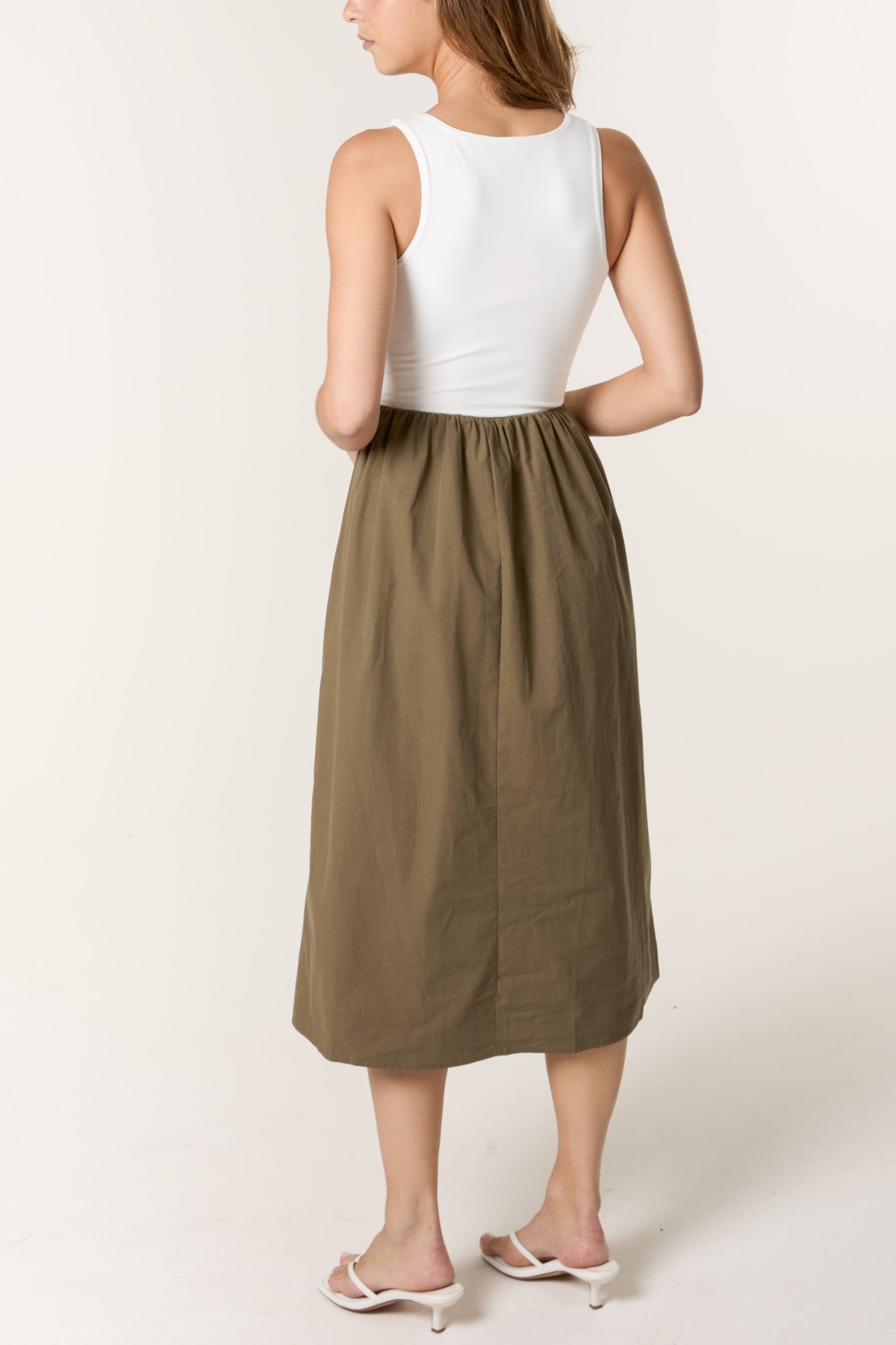 Contrast Fabric Midi Dress