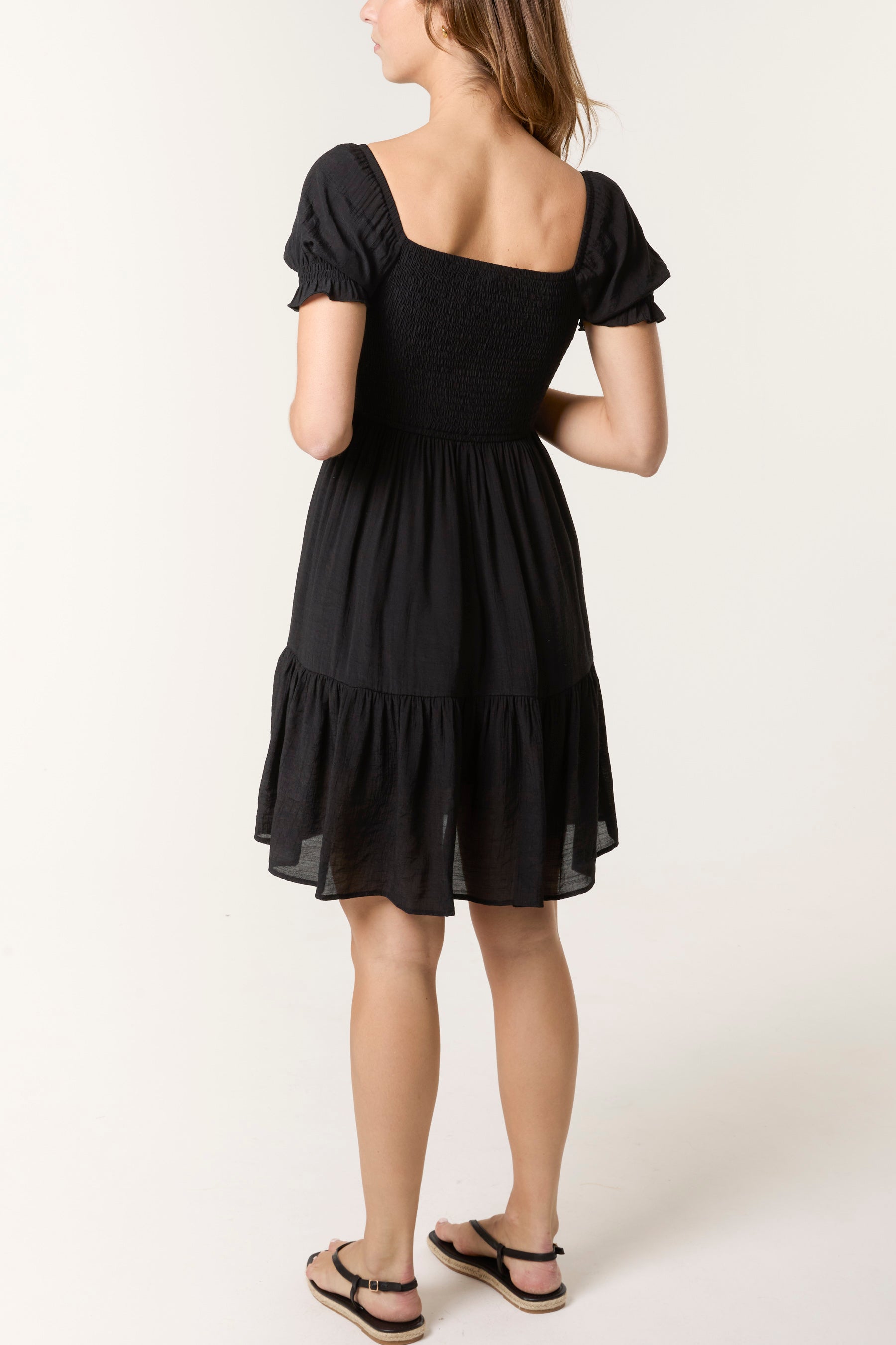 Shirred Puff Sleeve Mini Dress