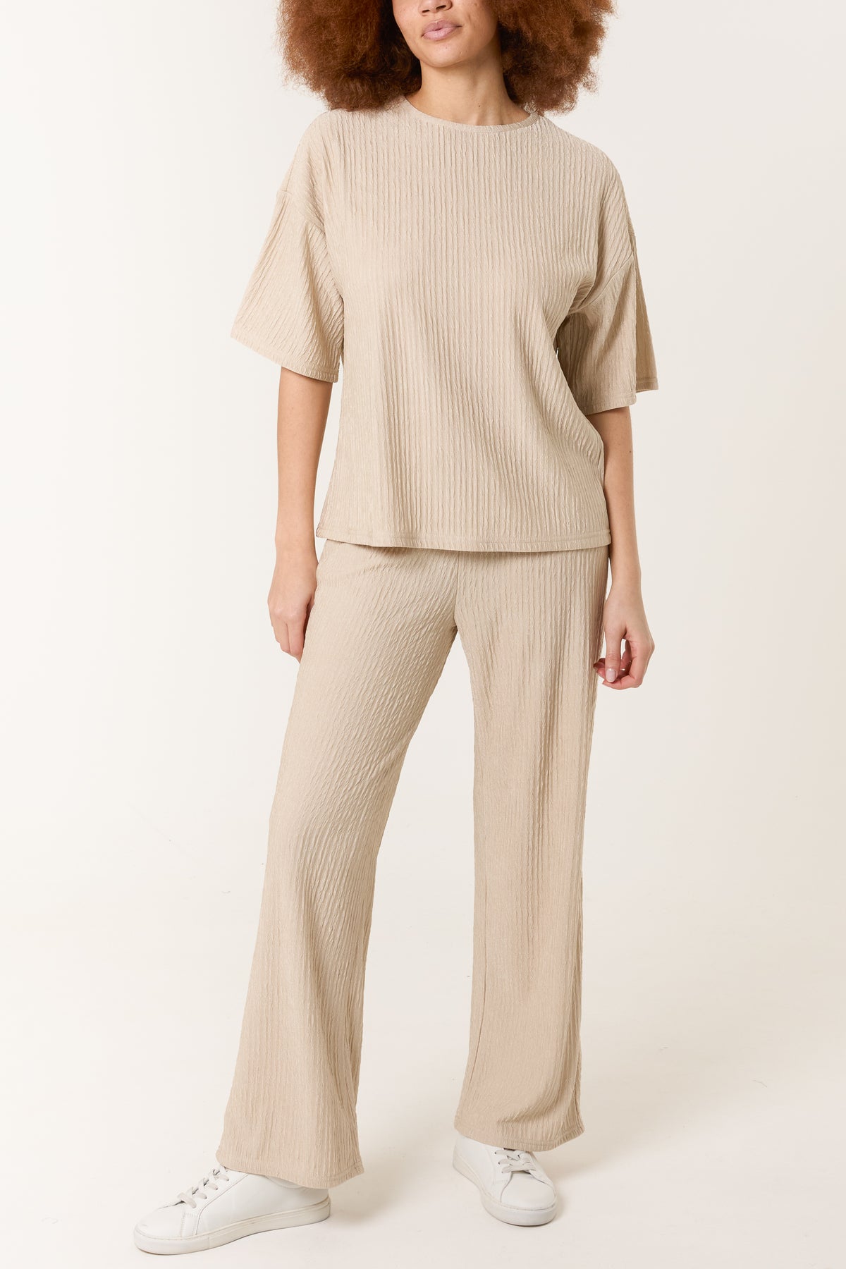 Textured T-Shirt & Trouser Set