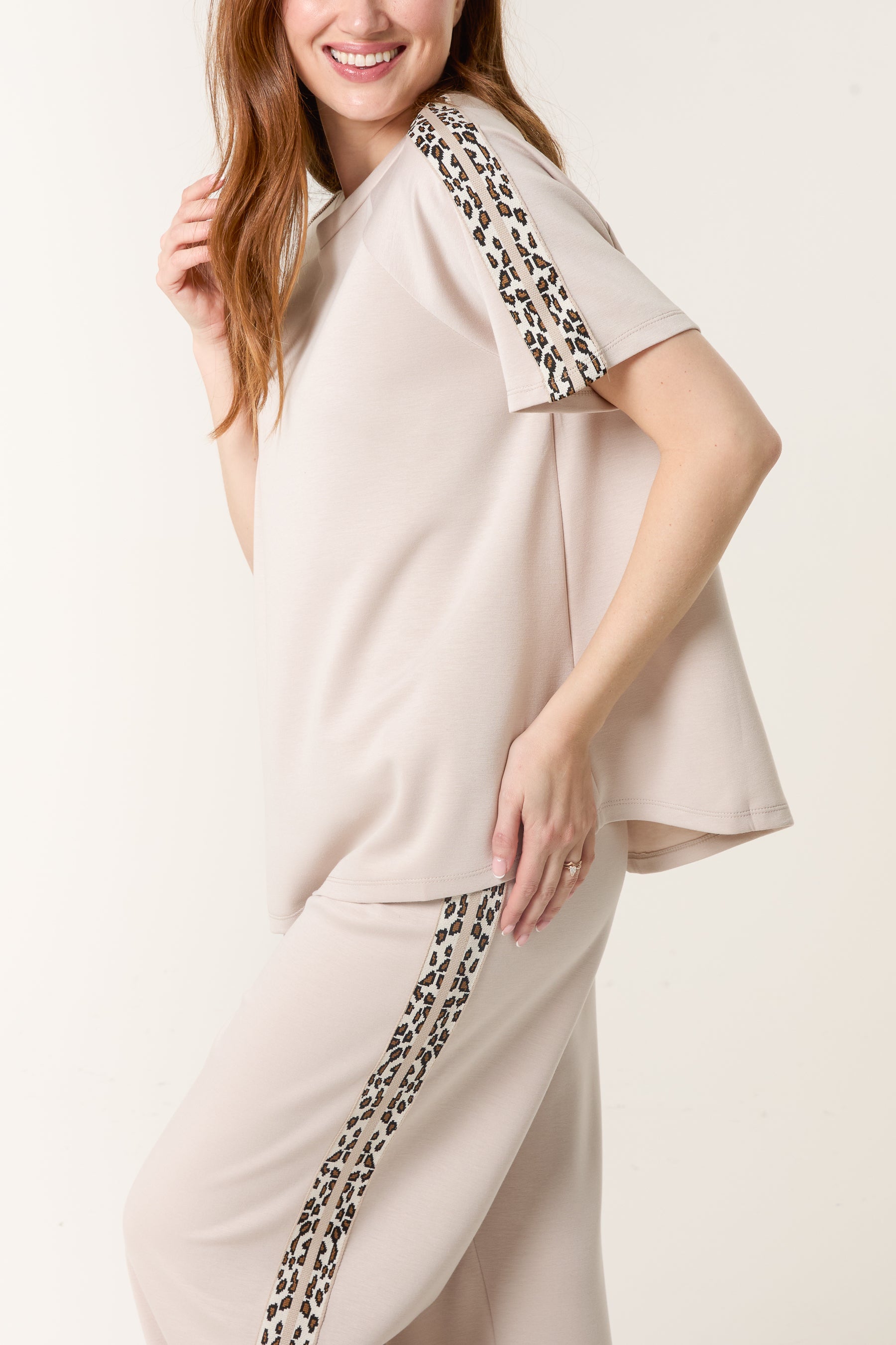 Leopard Side Stripe Top & Jogger Set